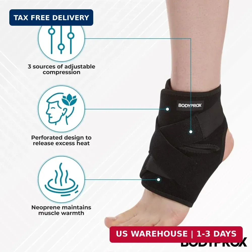 Bodyprox Ankle Support Brace, Breathable Neoprene Sleeve, Adjustable Wrap! (1 Pa
