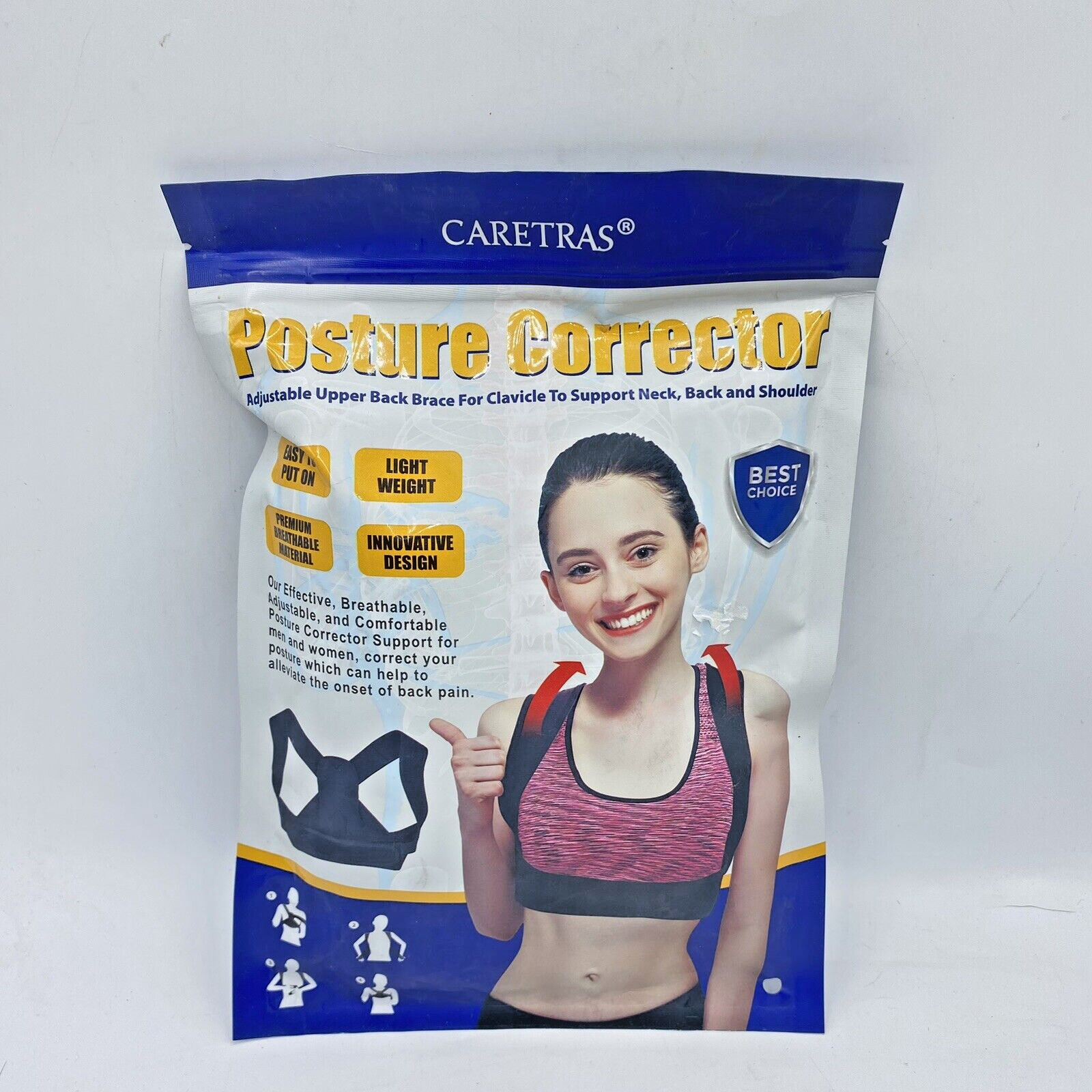 Caretras Posture Corrector Unisex Adjustable Upper Back Brace Size XL (36”- 44”)