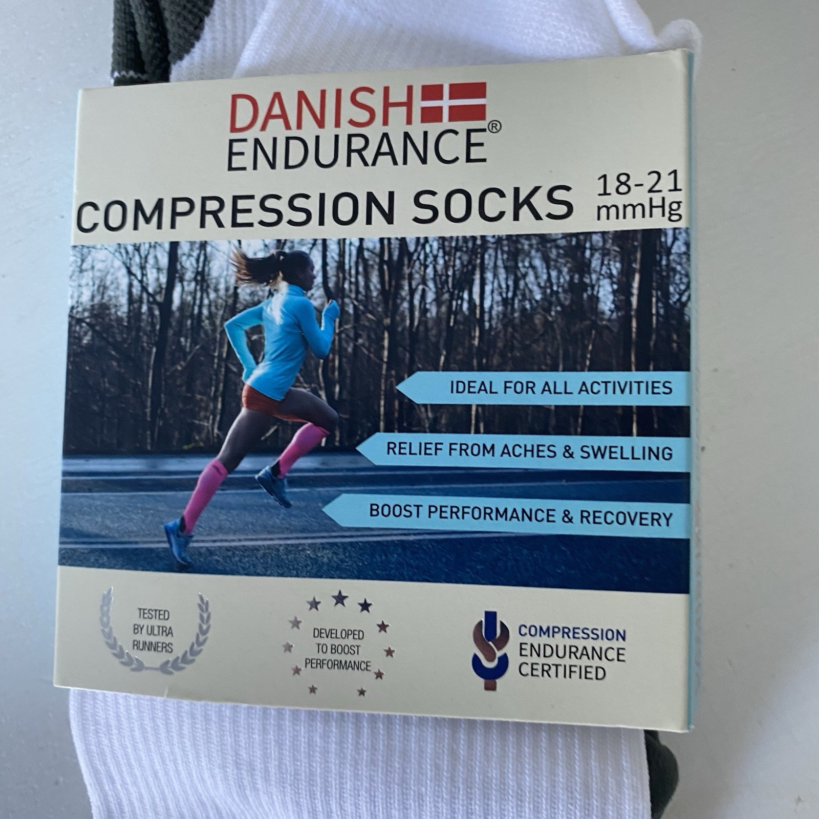 Danish Endurance Compression Socks Men 9.5-12.5 Women 11-13 White 18-21 Mm Hg