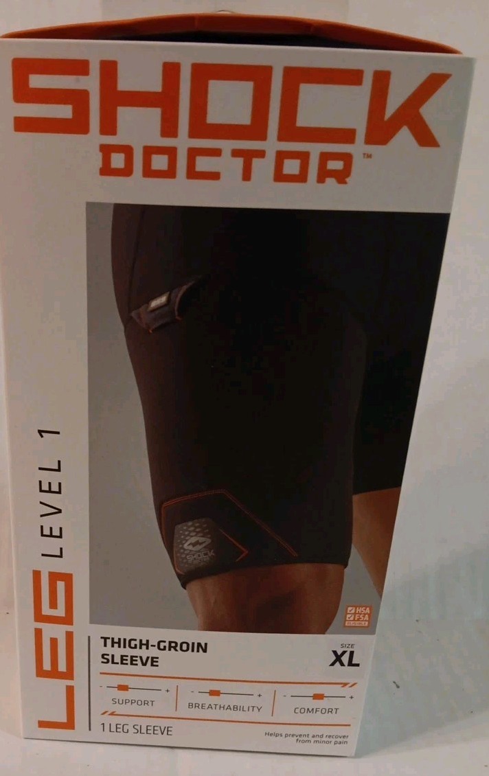 Shock Doctor Thigh-Groin Sleeve (Black, X-Large) Black. New Open Box
