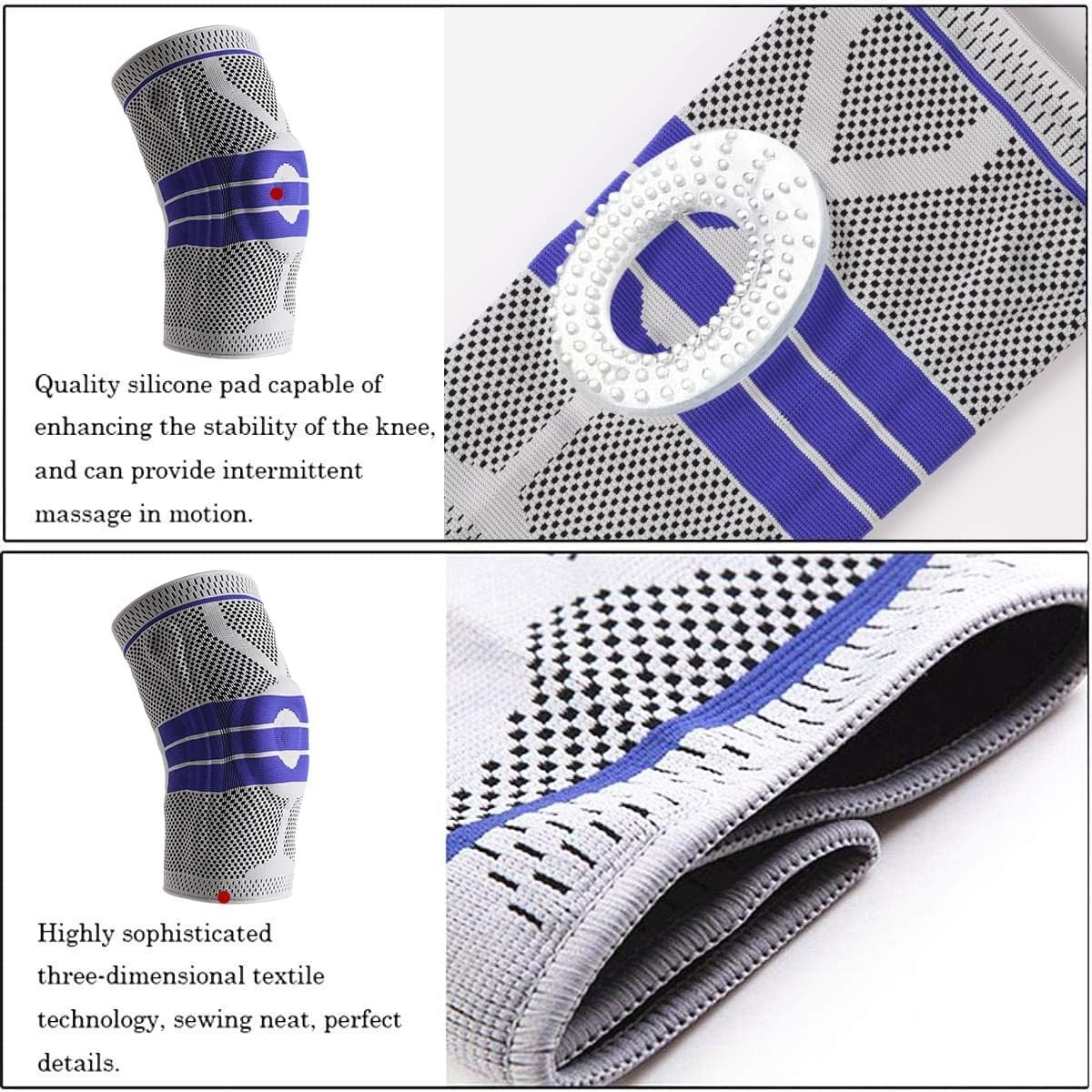 Knee Brace Compression Sleeve with Silicone Gel Support