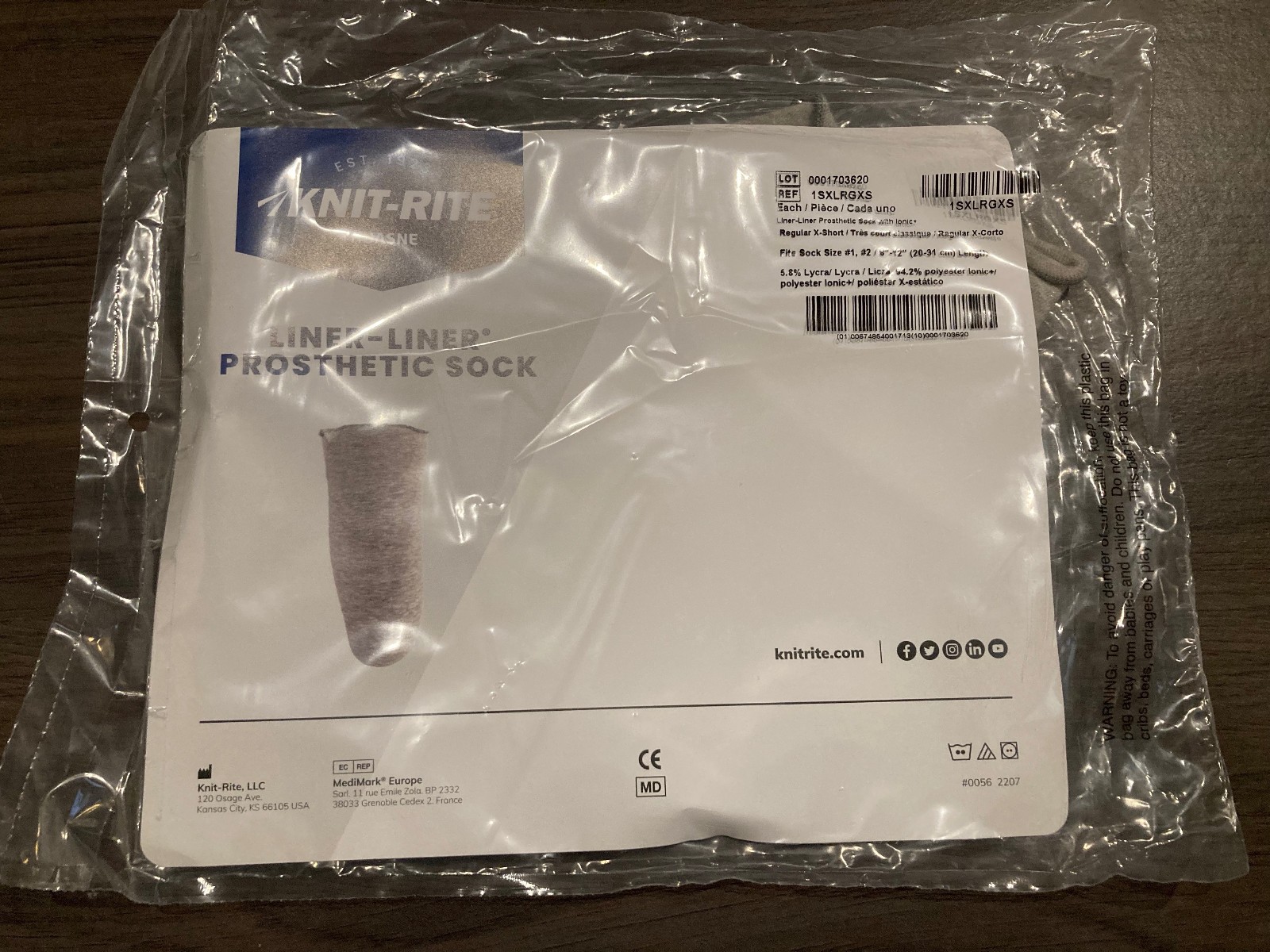 Knit-Rite Liner-Liner Prosthetic Liner Sock Regular X-Short 1SXLRGXS