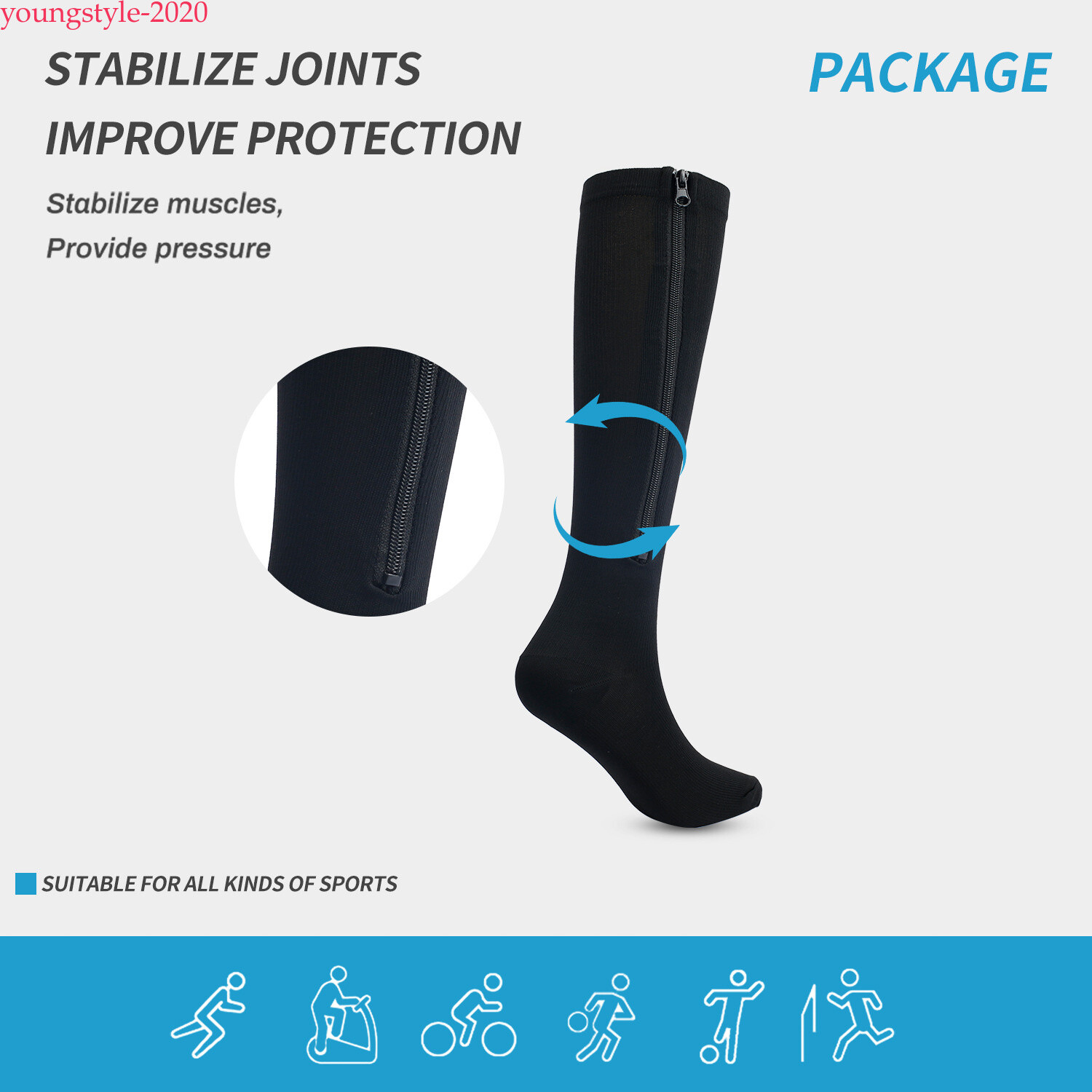 Zip-Up Compression Socks 20-30 mmHg Knee-High Unisex Leg Calf Support Stockings