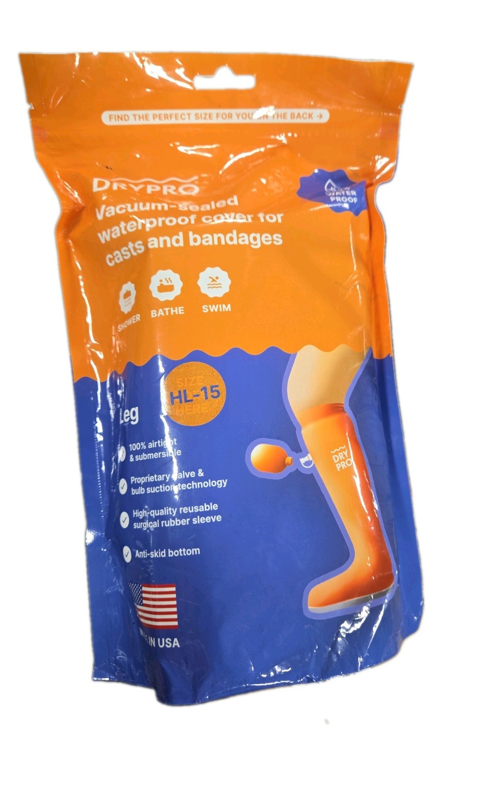 DRY PRO Waterproof Cast Protector Cover HA 15 Large Half Leg (New) Sealed
