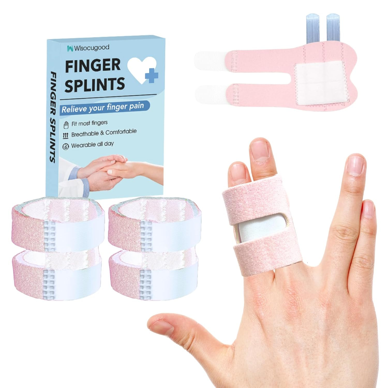 2Pcs Trigger Finger Splint with 2 Metal Bars, Thumb Universal, Pink