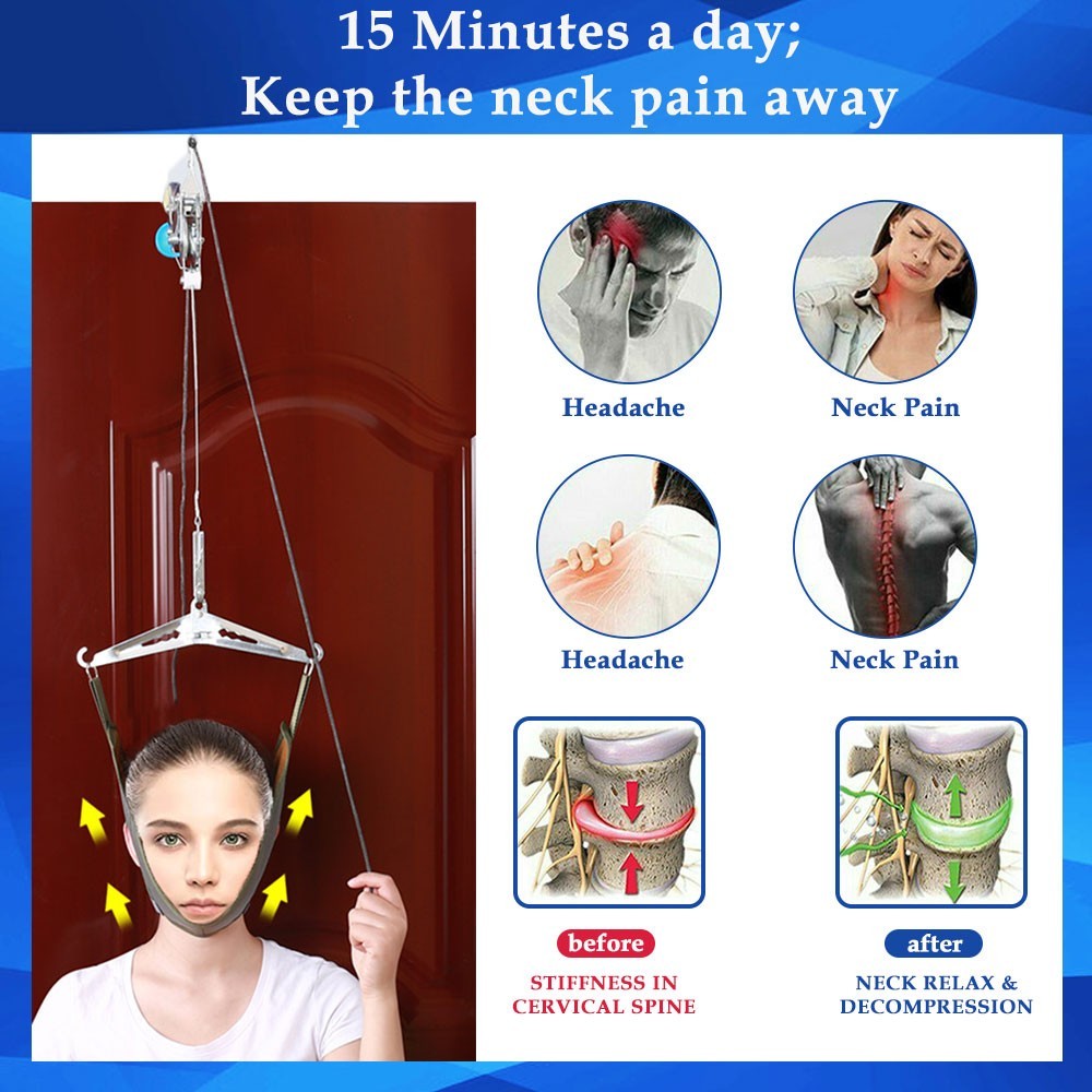 Cervical Neck Traction Stretcher Over Door Head Brace for Pain Relief at Home