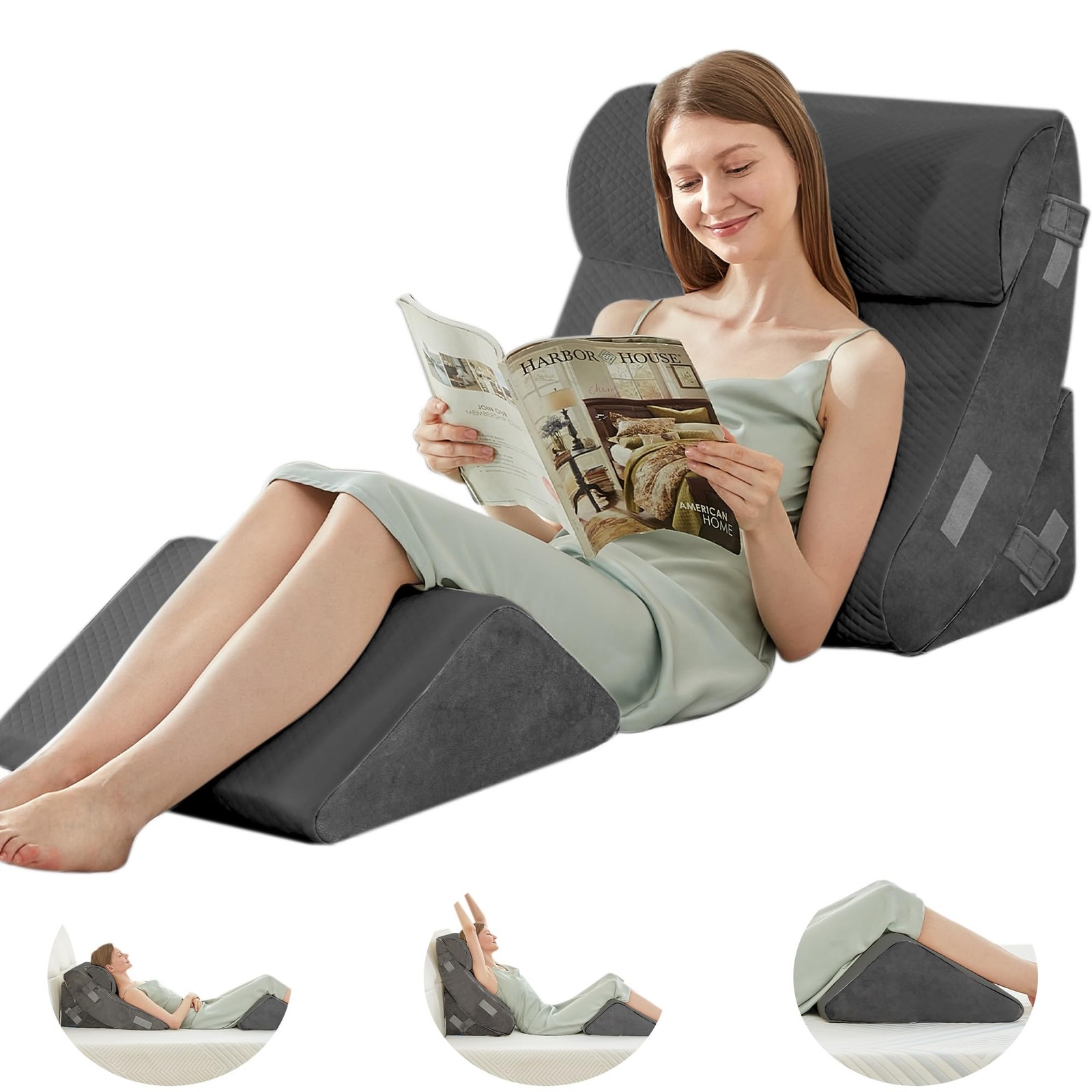 BDEUS 4PCS Bed Wedge Pillow Post Surgery, Orthopedic 4 Piece Set, Grey