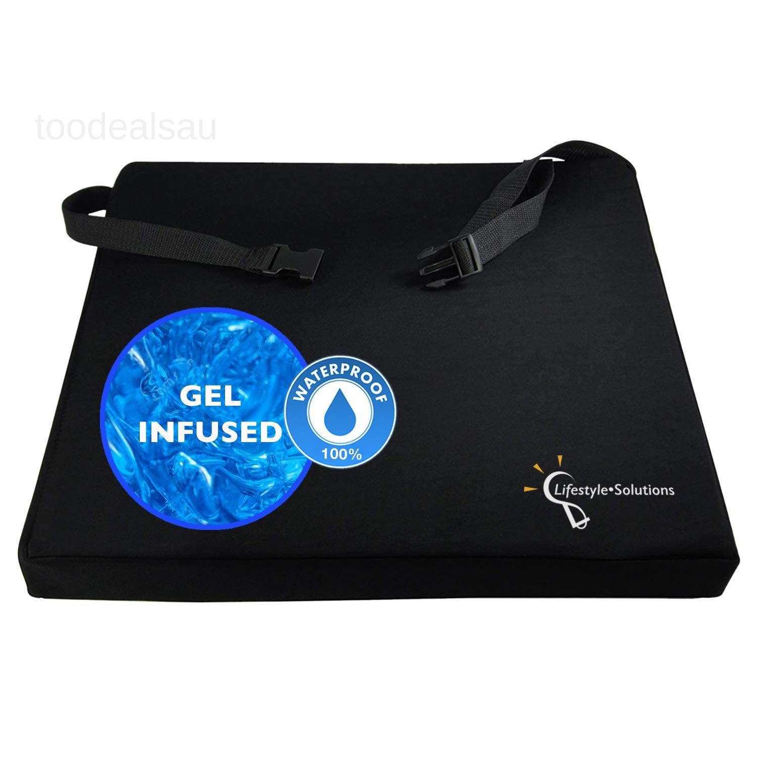 Wheelchair Cushion, Waterproof Orthopedic Gel 18″ X 16″ X 3″, Black