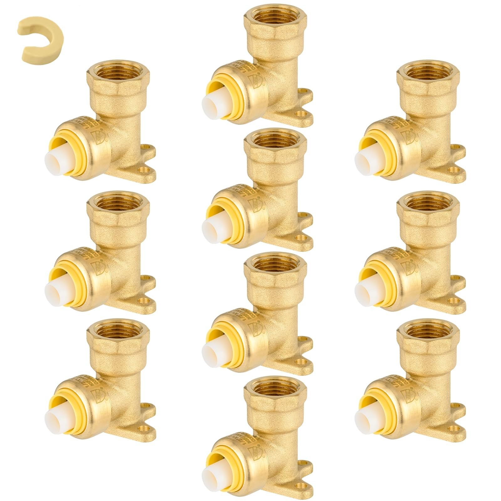 1/2″ Push-Fit Drop Ear Elbow, Female NPT Connector, Disconnect Clip, 10-Pack