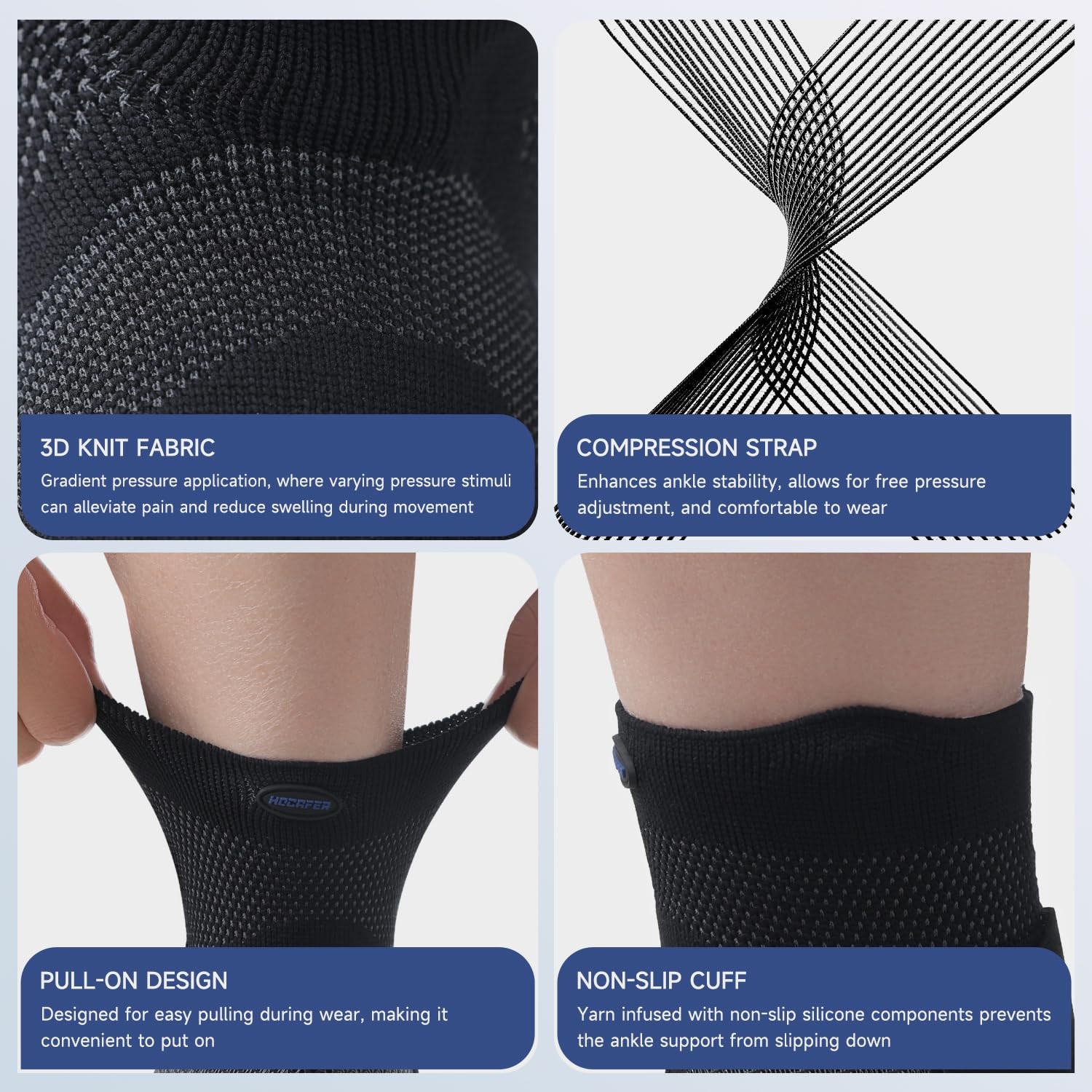 Large Right Black Ankle Compression Sleeve Brace Silicone Pad Plantar Support