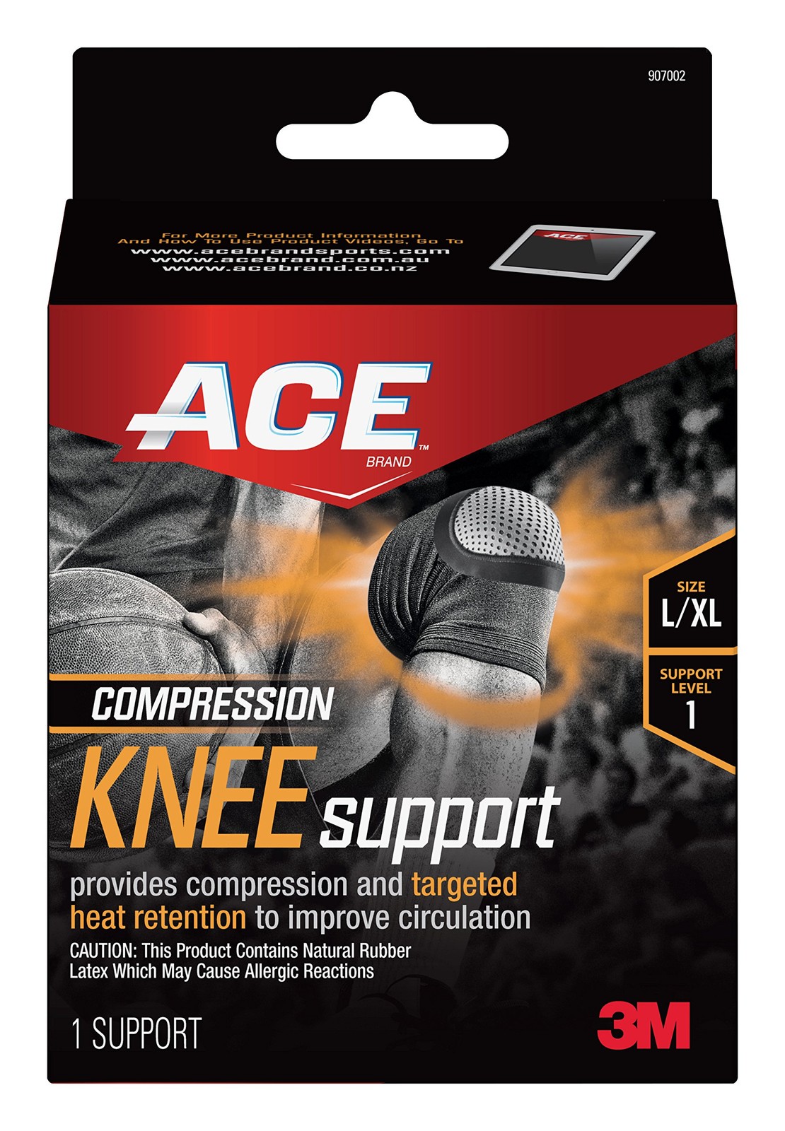 ACE Compression Knee Support, Large/X-Large,907002 X-Large (Pack of 1), Black