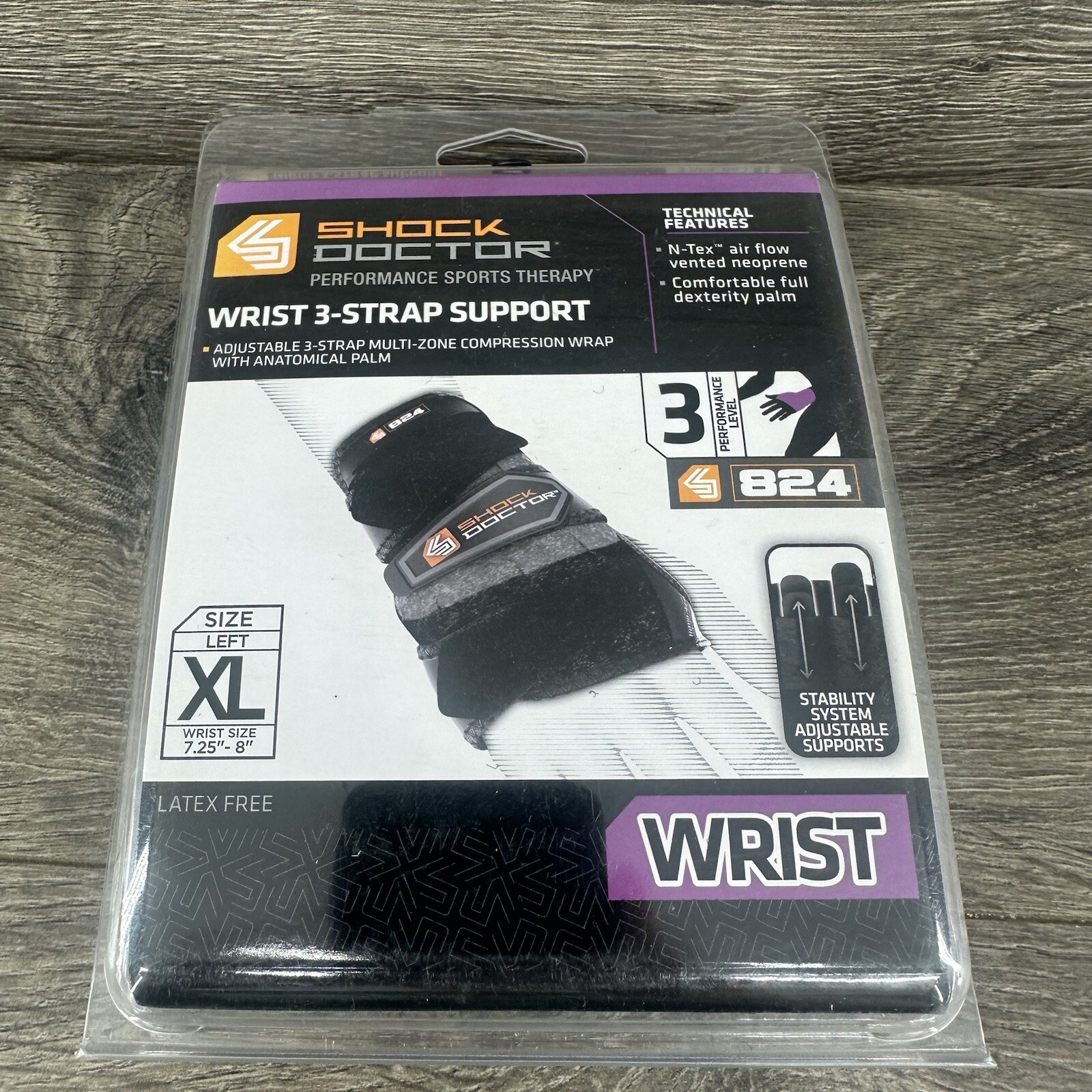 Shock Doctor 824 Wrist 3 Strap Support Left Size XL Black Level 3