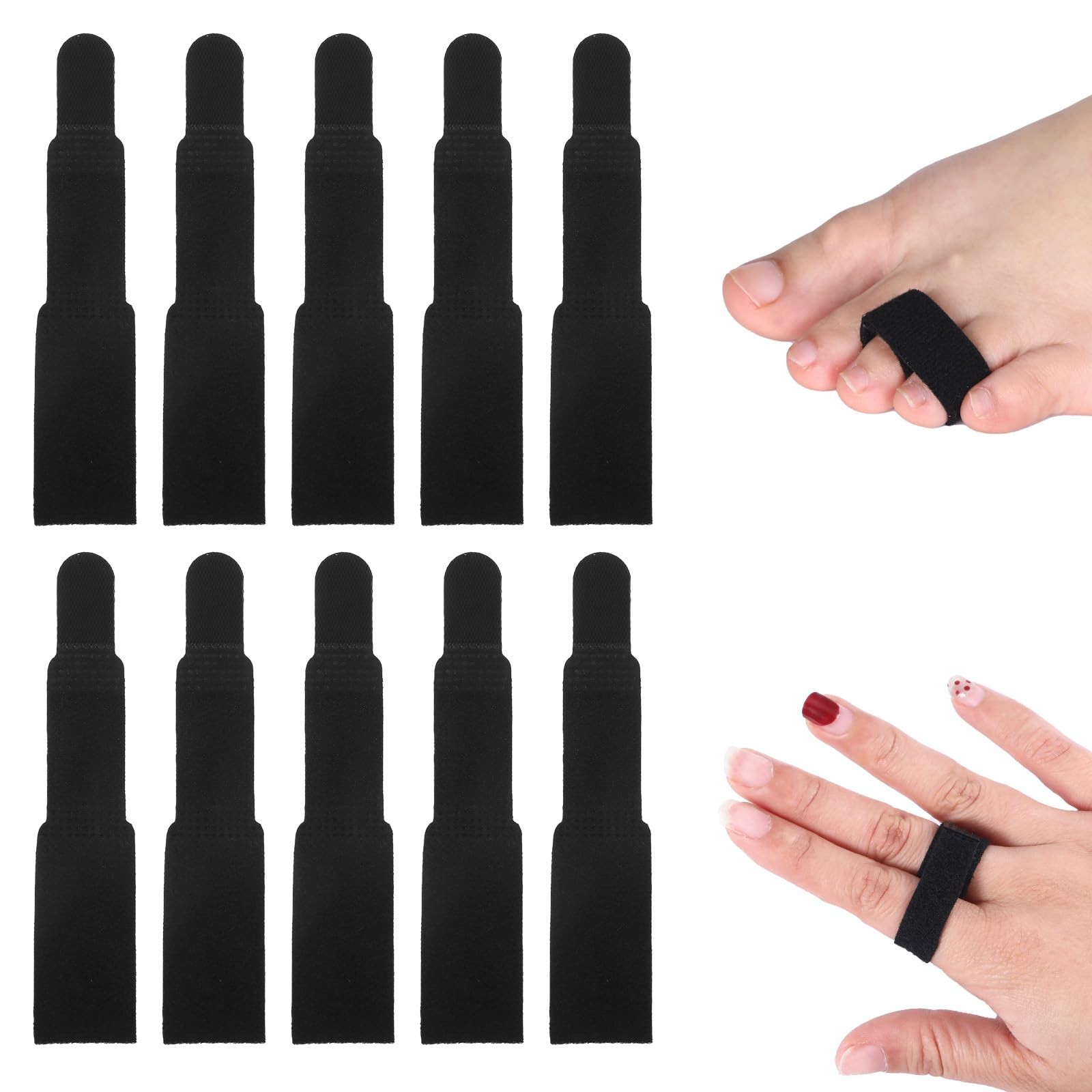 10 Pcs Buddy Straps for Fingers, Black Nylon Bandage Hammer Toe Straightener …
