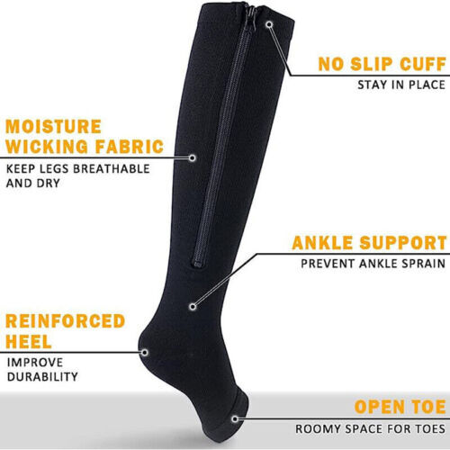 1/3Pair Open Toe Compression Socks 20-30mmHg No-wrapped Toe Stockings w/ Zipper