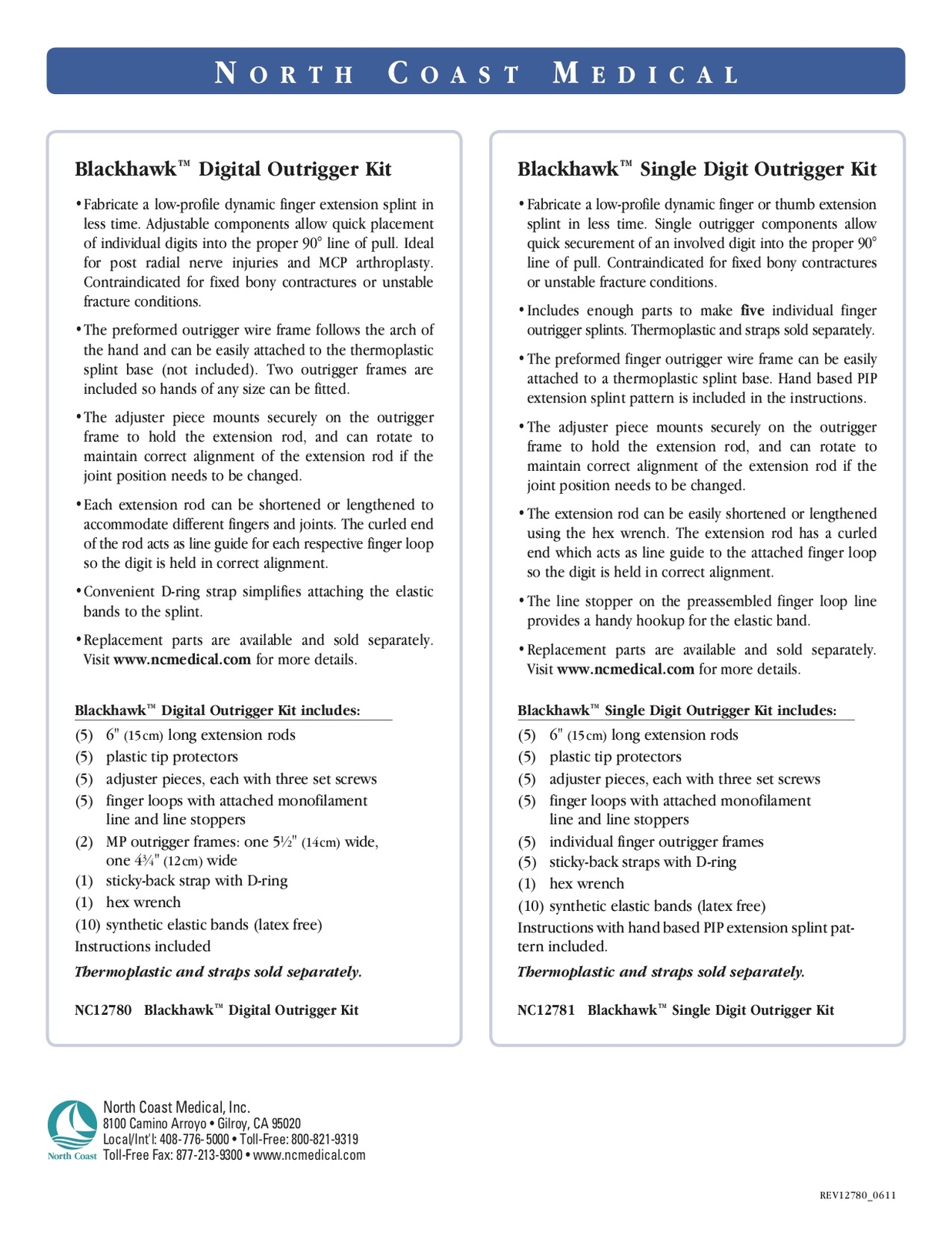 North Coast Medical Blackhawk Digital Outrigger Kit and Replacement Parts