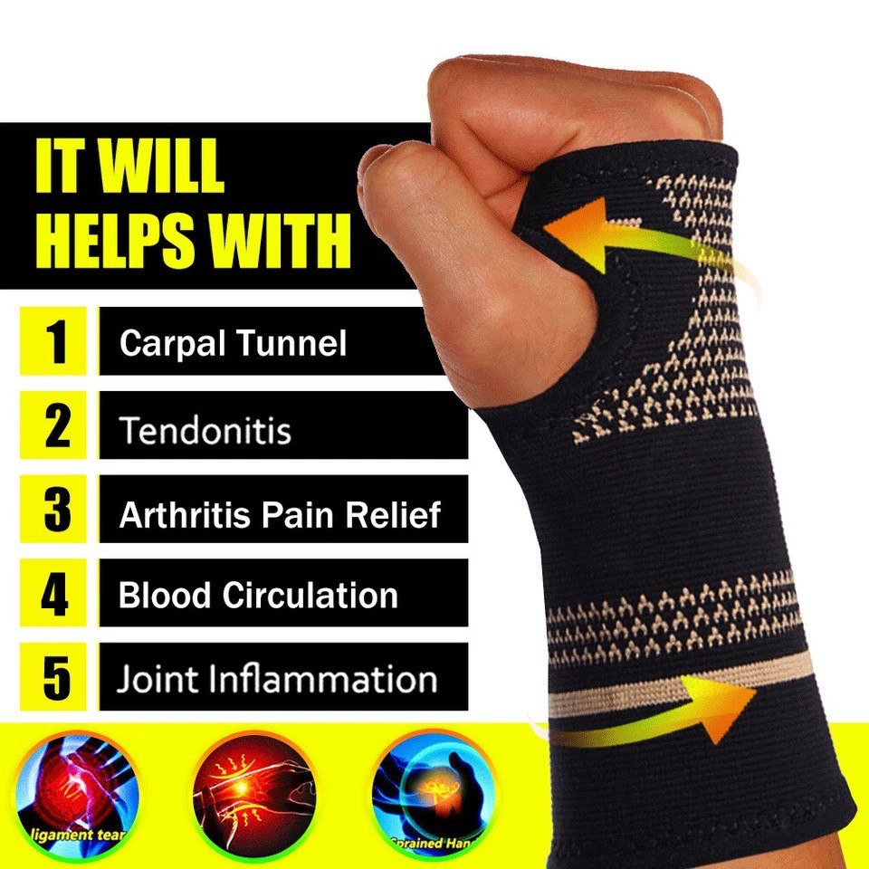2 PACK Copper Wrist Compression Sleeves, Comfortable & Breathable for Arthritis