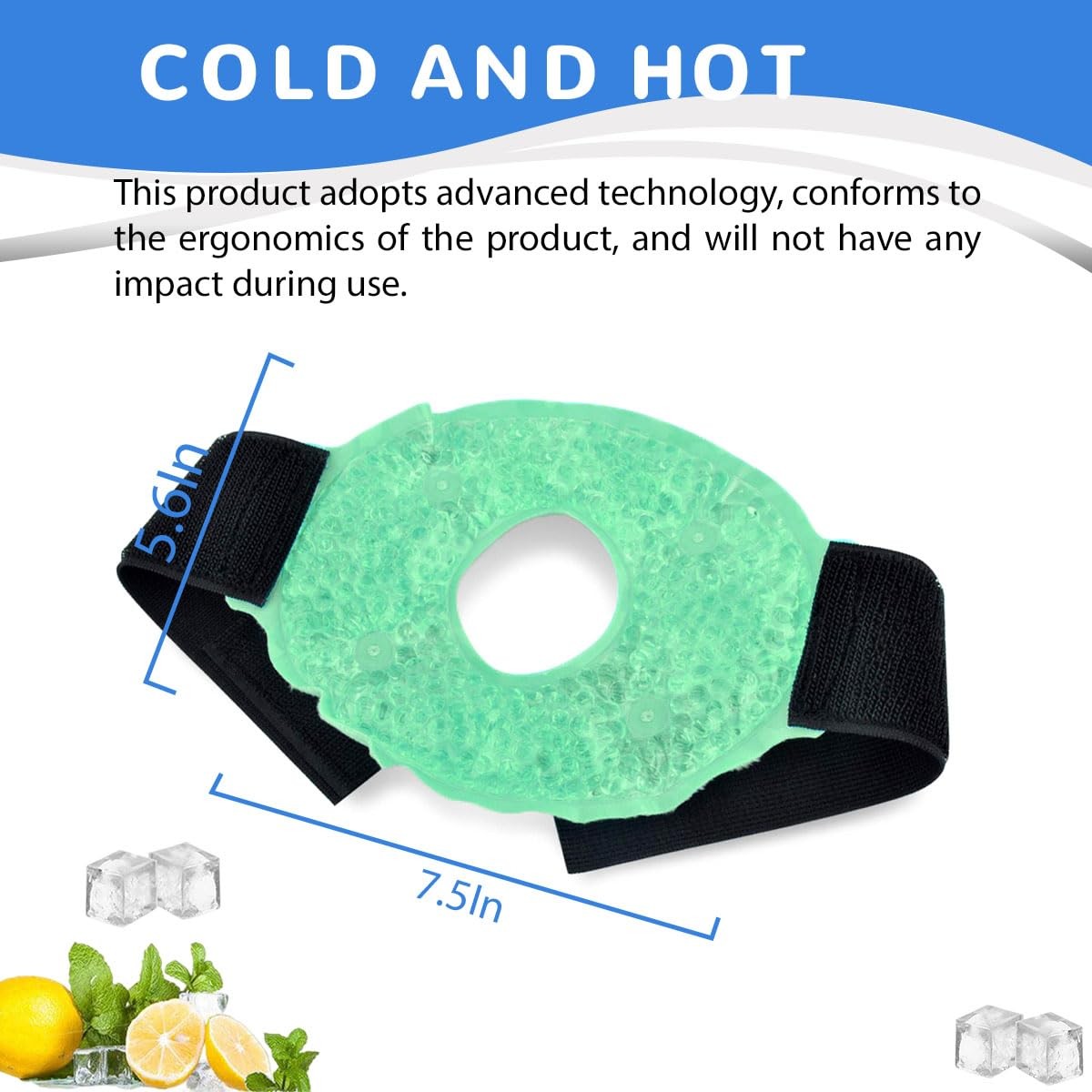 Couleurs Cooling Knee Brace Adjustable, Ice Pack for 7.6 X 5.5 Inch, Green