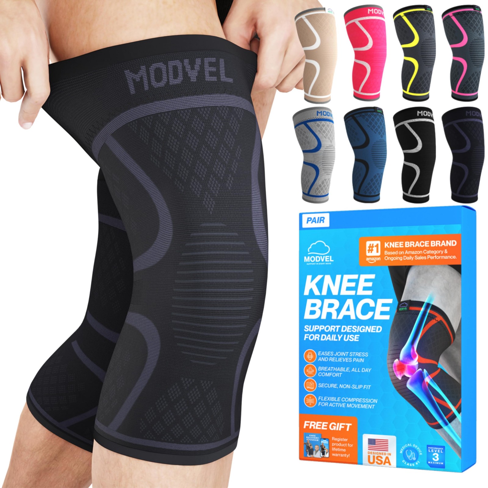 2 Pack Knee Brace for Women & Men – Workout Knees Compression Sleeve for Knee…