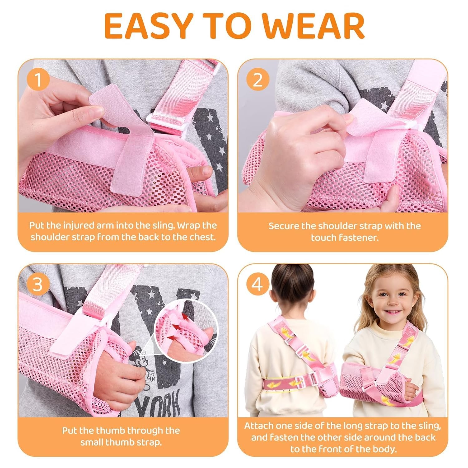 Kids Upper Extremity Arm Sling Shoulder Immobilizer Support Brace Pink Size S