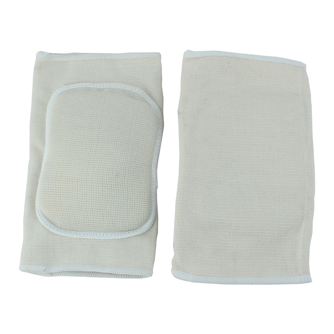 Sports Activities White Hem Sponge Elastic Knee Pads Protector Beige Pair