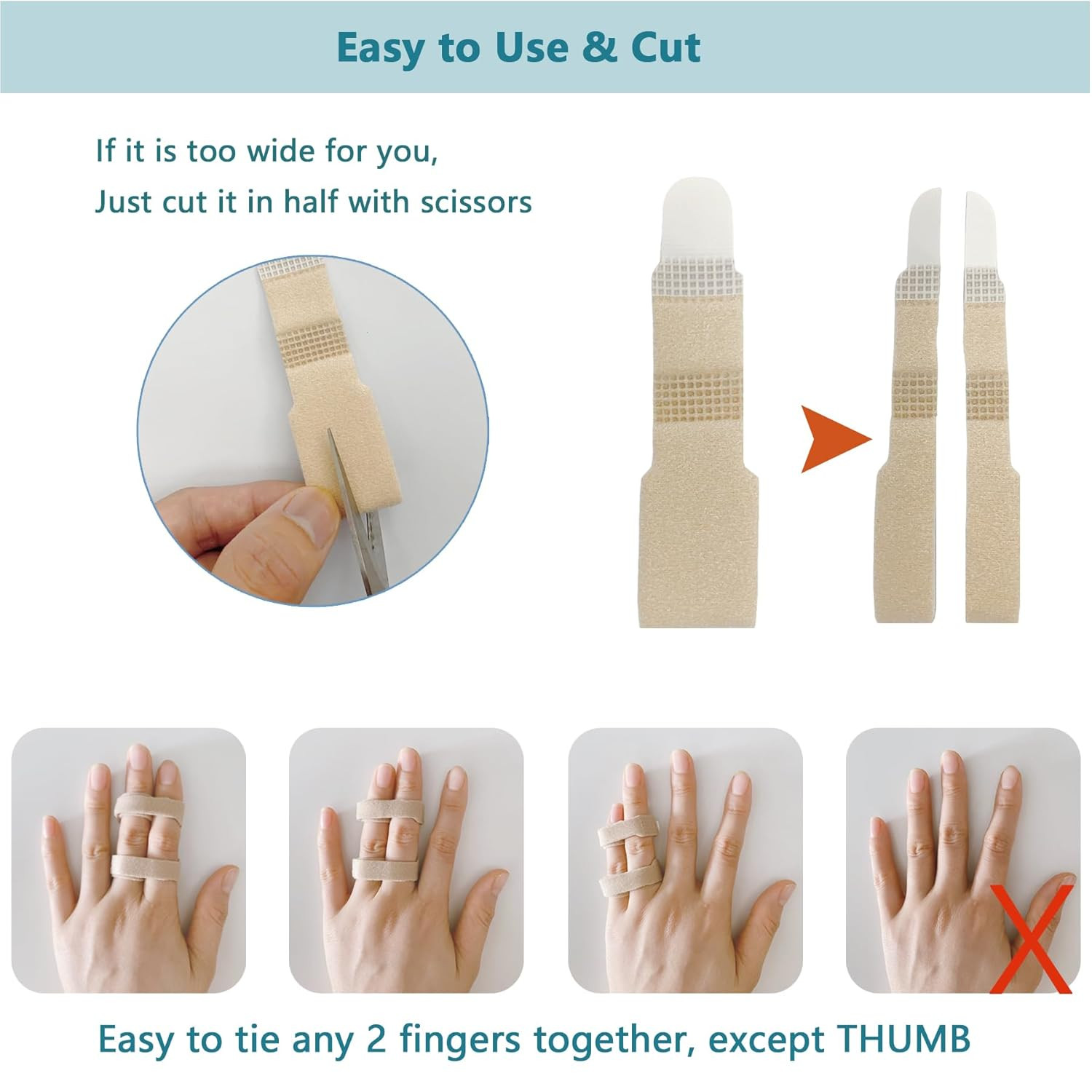 Finger Buddy Straps Reusable & Washable – 8 Pack Hook and Loop Buddy Tape Finger