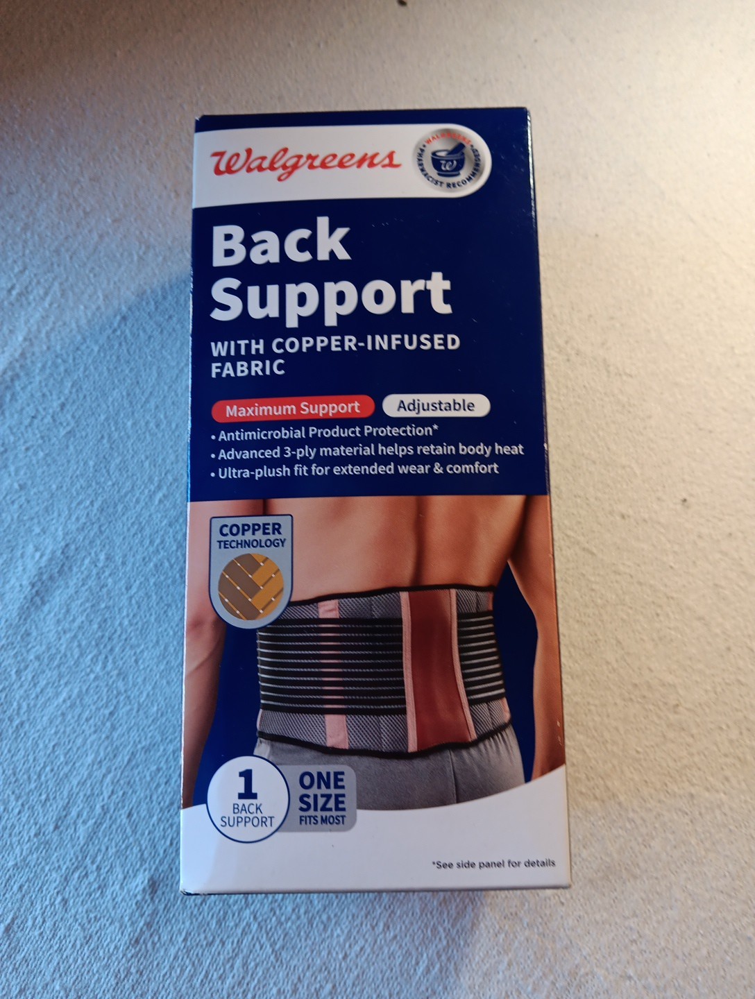 Walgreens Back Support – with Copper-Infused Fabric – Adjustable One Size (YY4)