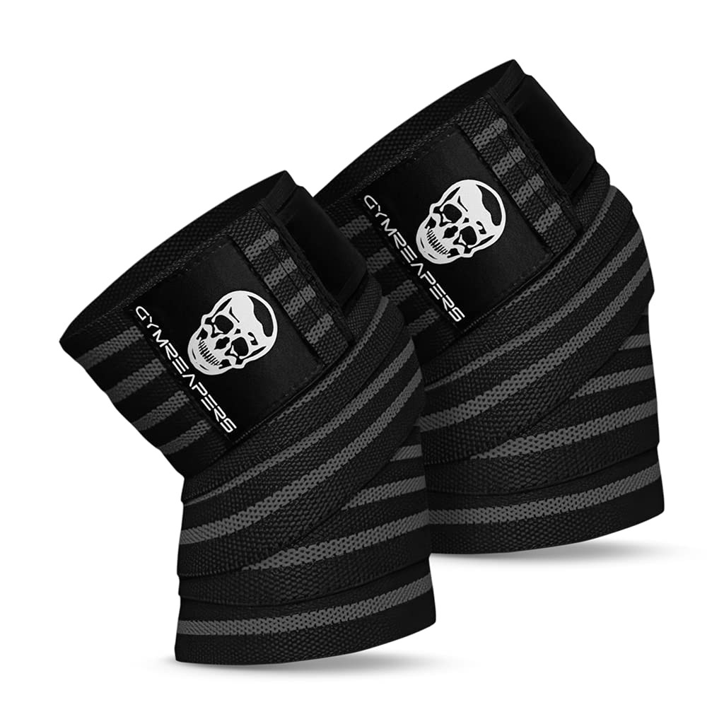 Gymreapers Knee Wraps w/ Strap, 72in, Gray, Pair for Squats & Weightlifting