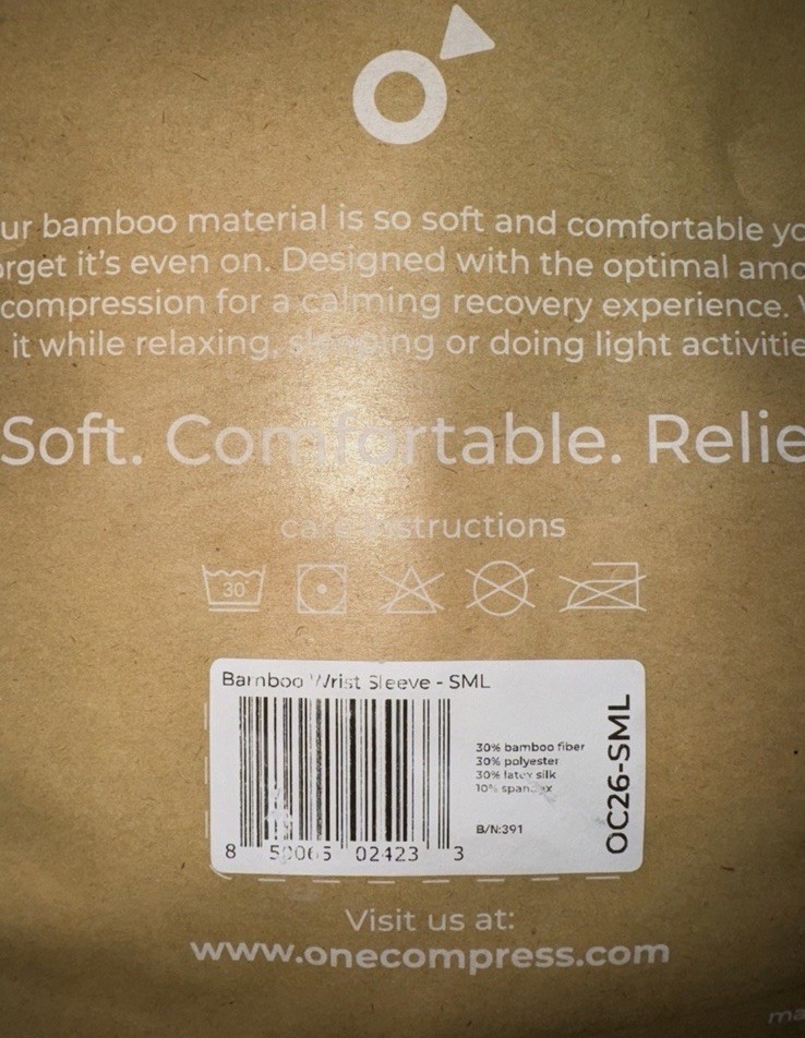 ONE COMPRESS Premium Bamboo Wrist Sleeve – Size Small