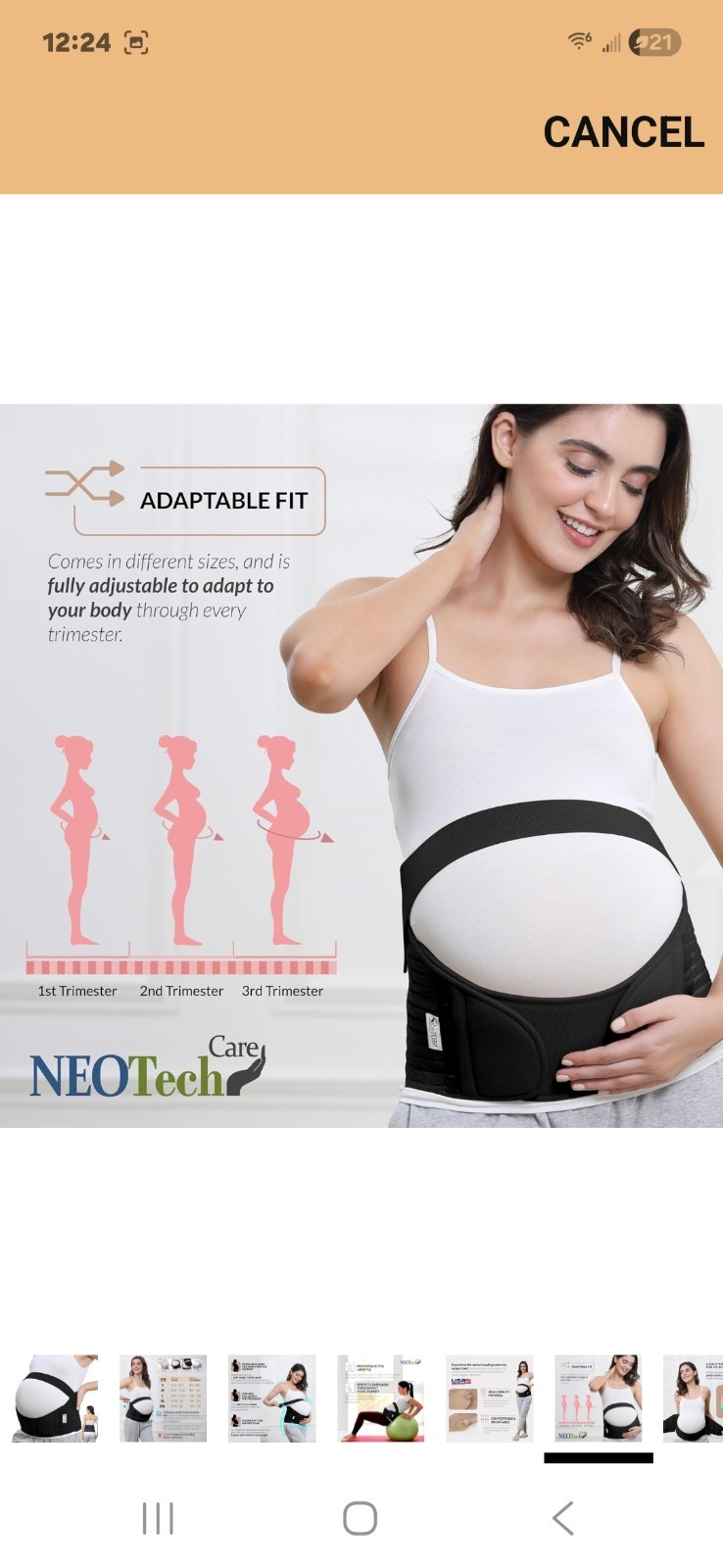 NeoTech Care Pregnancy Support Maternity Belt, Belly Brace, Size M, Black Color