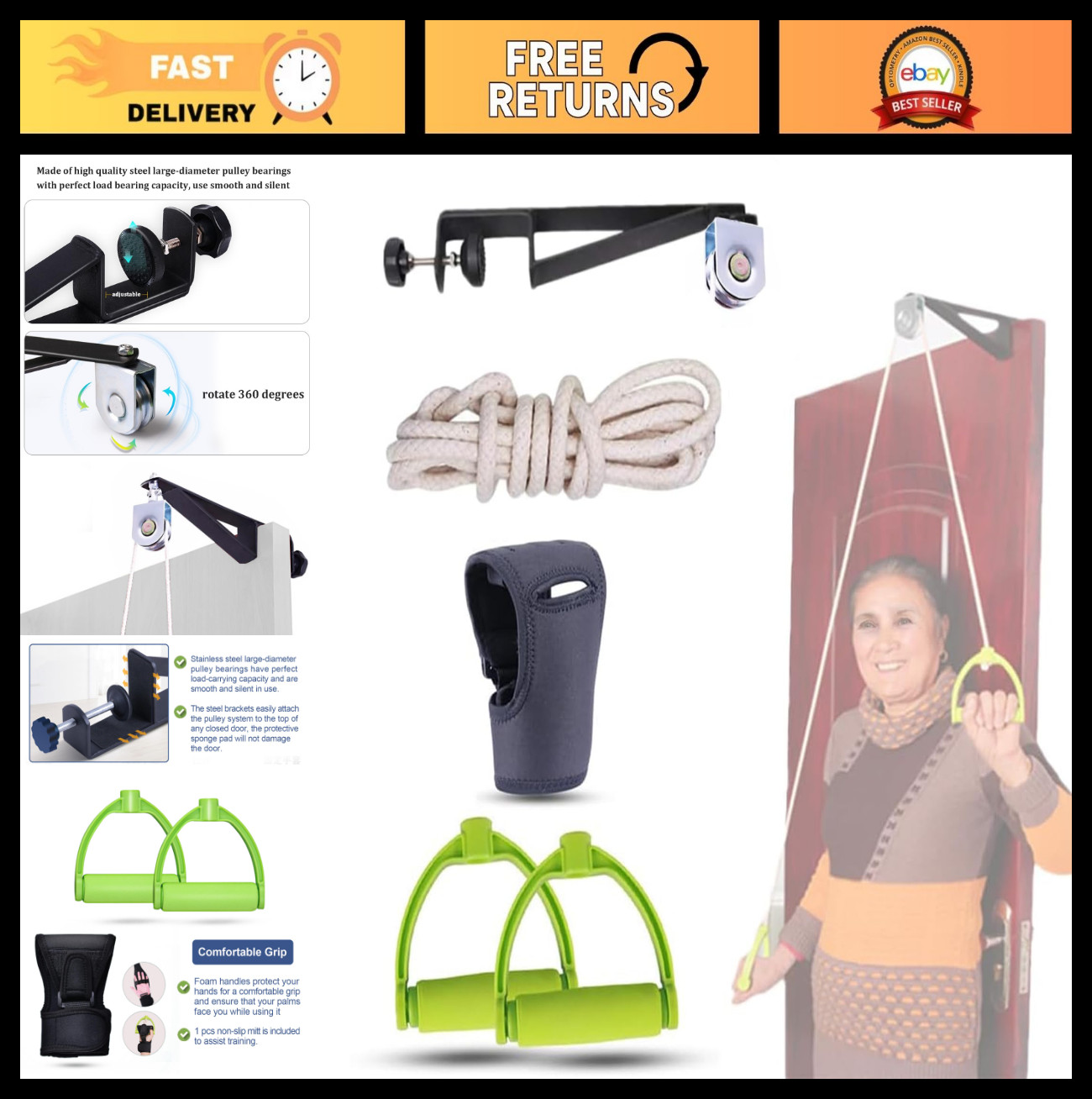 Shoulder Arm Pulley System – Over Door Rehab Exerciser for Home Therapy & Rotato