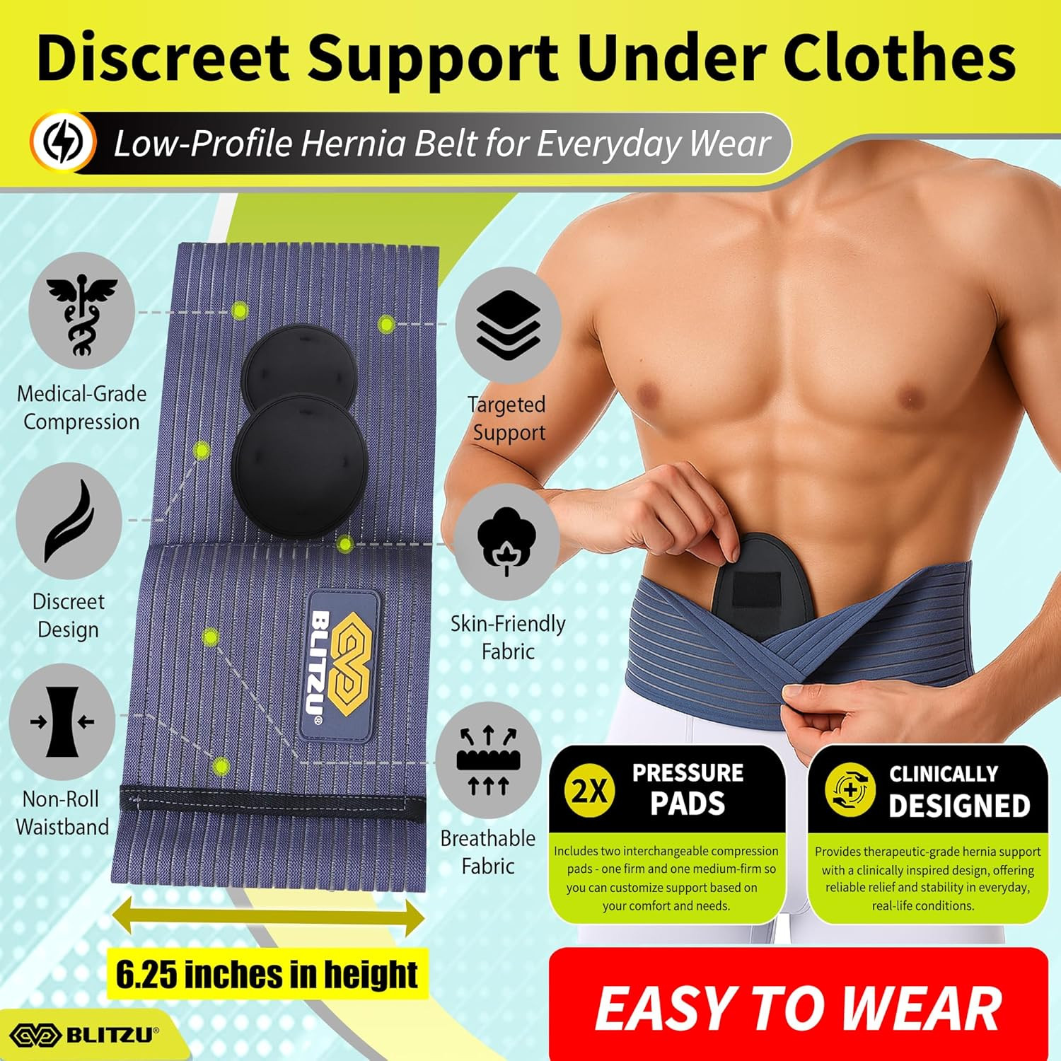 Adjustable Umbilical Hernia Belt with Compression Pads for Men & Women