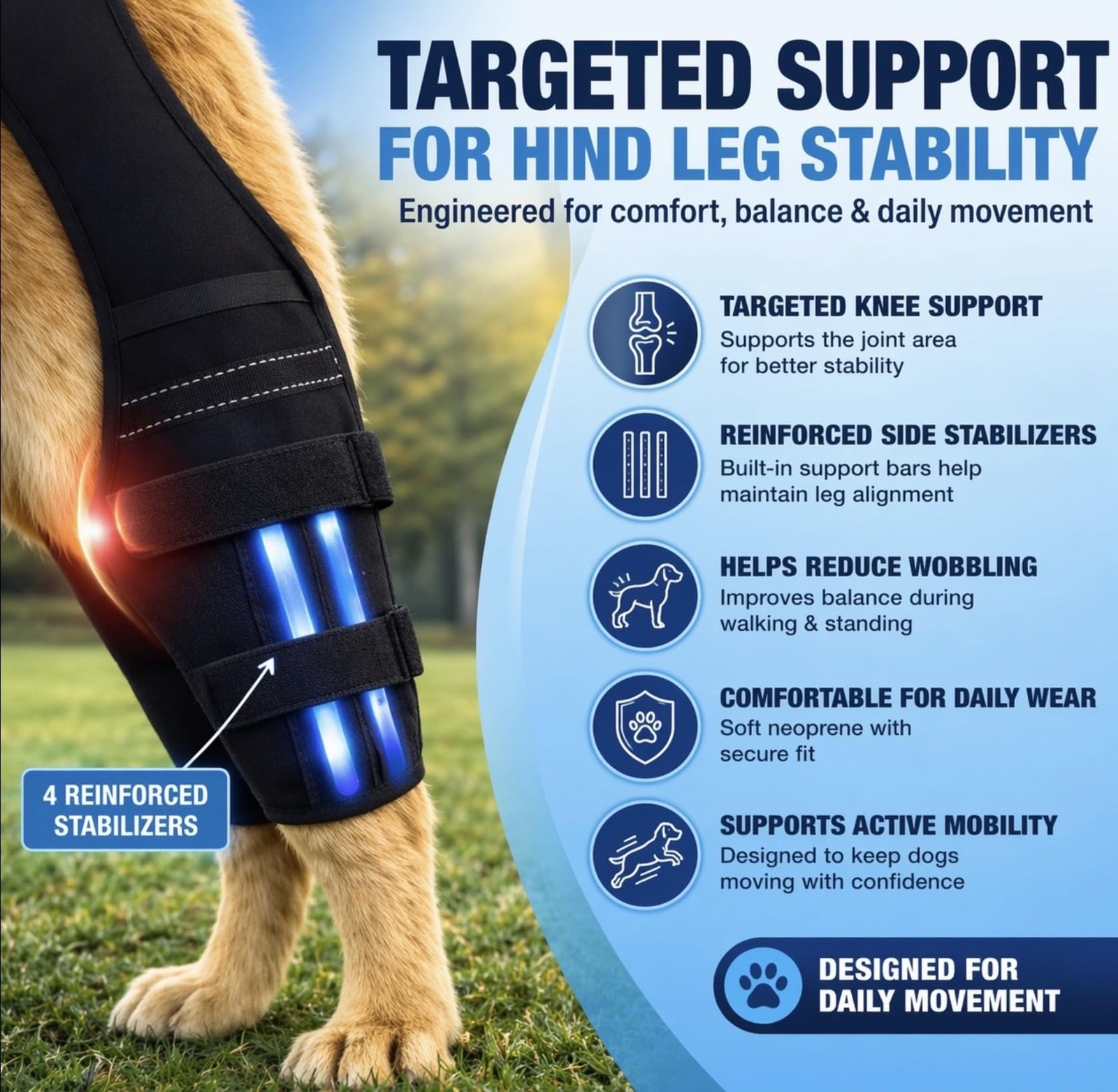 VELONASIS Dog Knee Brace for Rear Hind Legs ACL/CCL – Dual-Leg Support with 4…