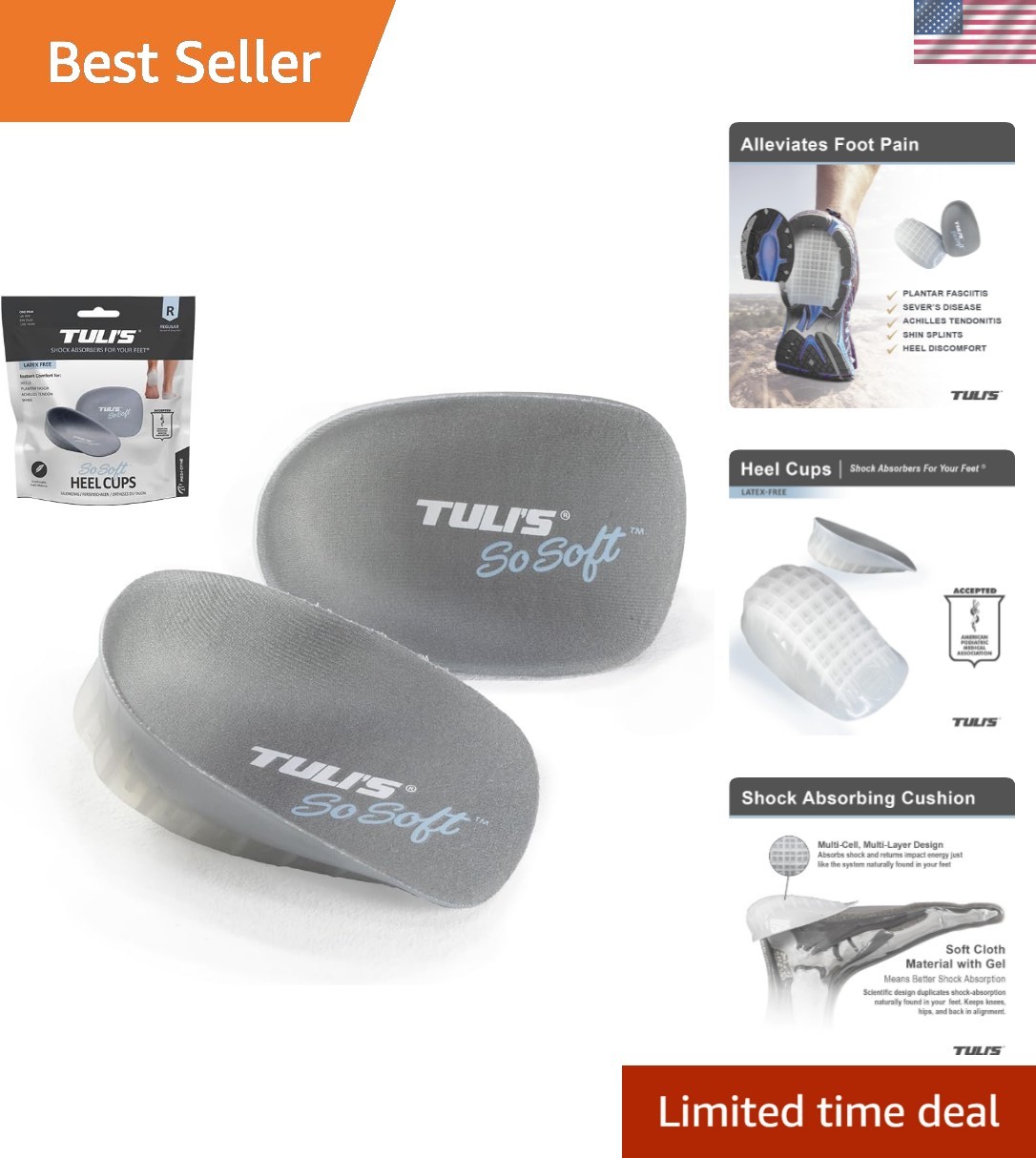 Cushioned Gel Heel Cups for Plantar Fasciitis – Soft Relief & Support (1 Pair)