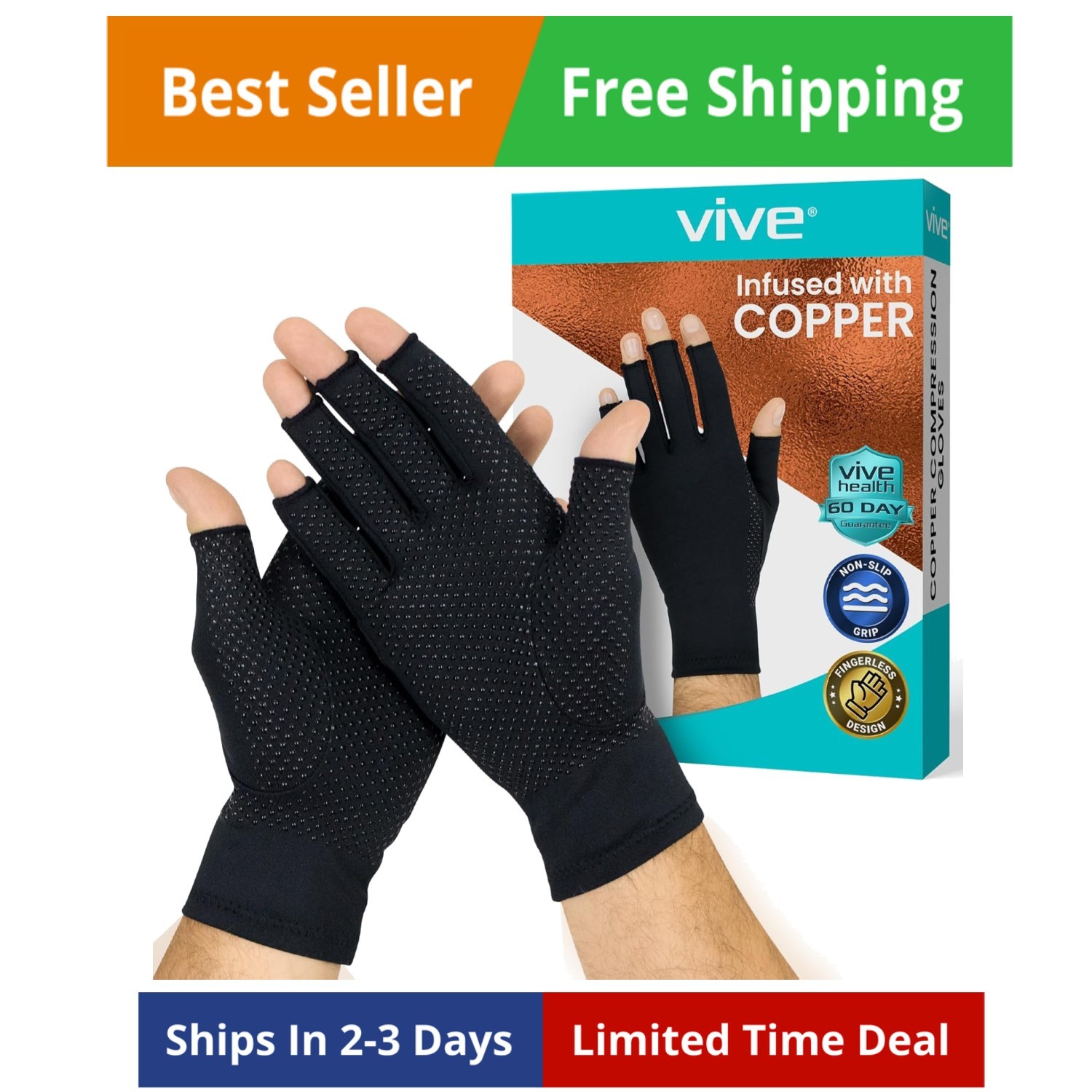 Copper Arthritis Compression Gloves for Women Men, Fingerless Carpal Tunnel P…