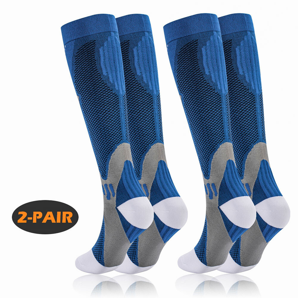 Athletic Long Socks, 2Pairs Compression Socks for Nurse Edema Diabetic Travel