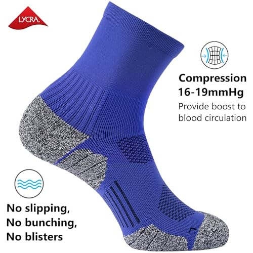 Compression Athletic Quarter Socks Cushioned for Men Large 4-pairs Royal Blue