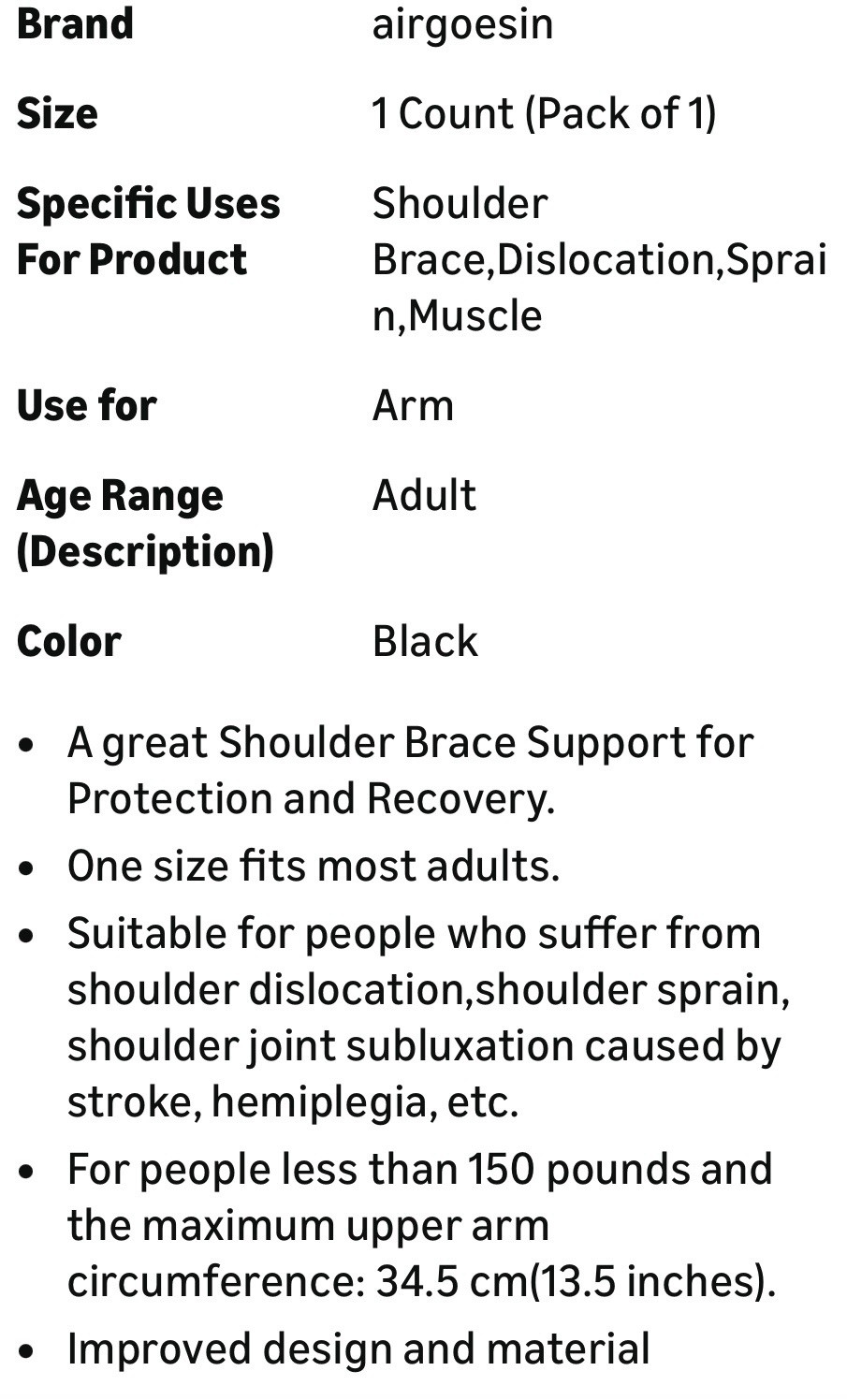 Shoulder Brace Support Arm Sling for Stroke Hemiplegia Subluxation Recovery