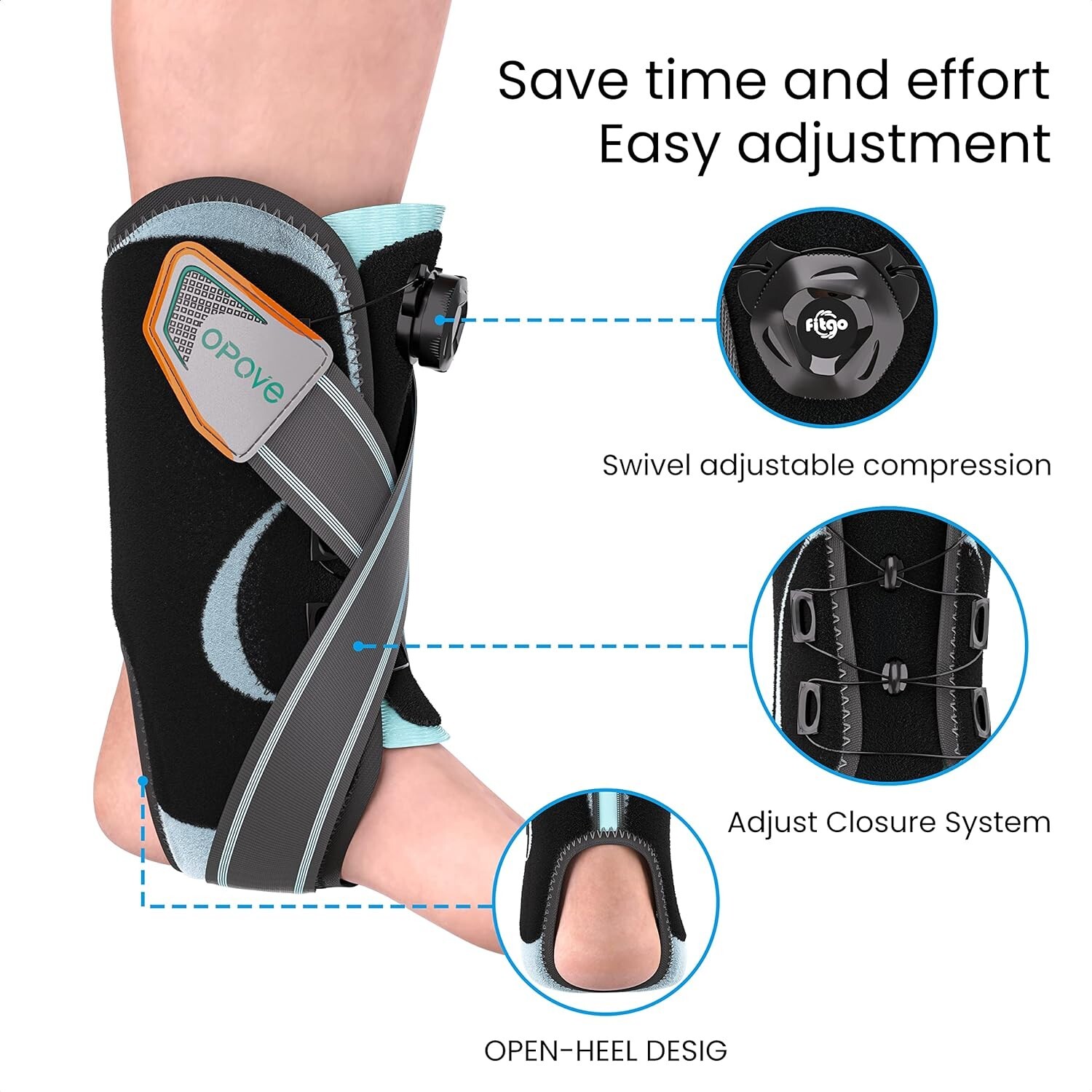 Adjustable Knob Ankle Brace for Plantar Fasciitis and Tendonitis (XL, Black) NEW