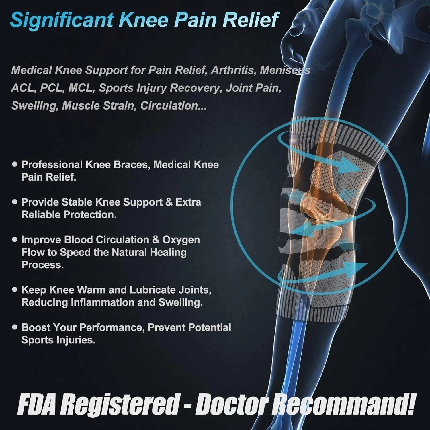 Medical Compression Knee Sleeve with Stabilizers & Patella Support – Black-Gray
