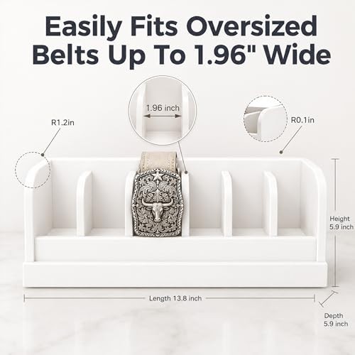 Bamboo Belt Rack, 6-Compartment Belt Organizer and Displayer for Closet White