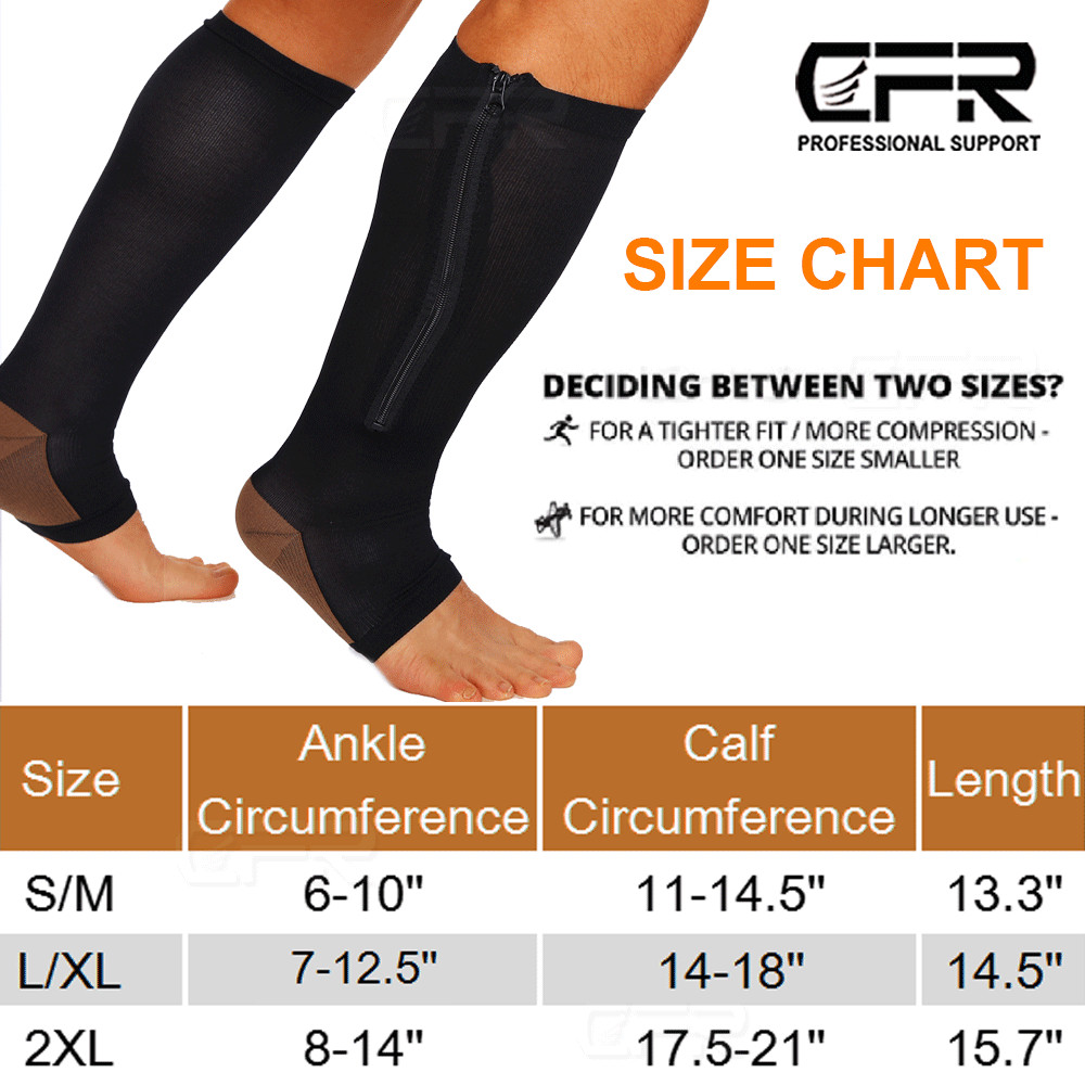 Copper Open Toe Compression Socks Zipper Leg Calf Ankle Support Men Women Foot