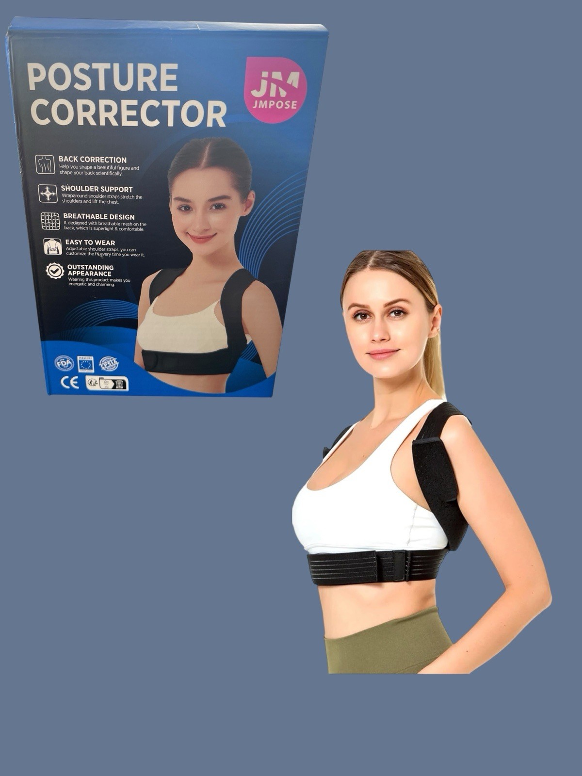 JMPose Posture Corrector Adjustable Upper Back Brace Women Small