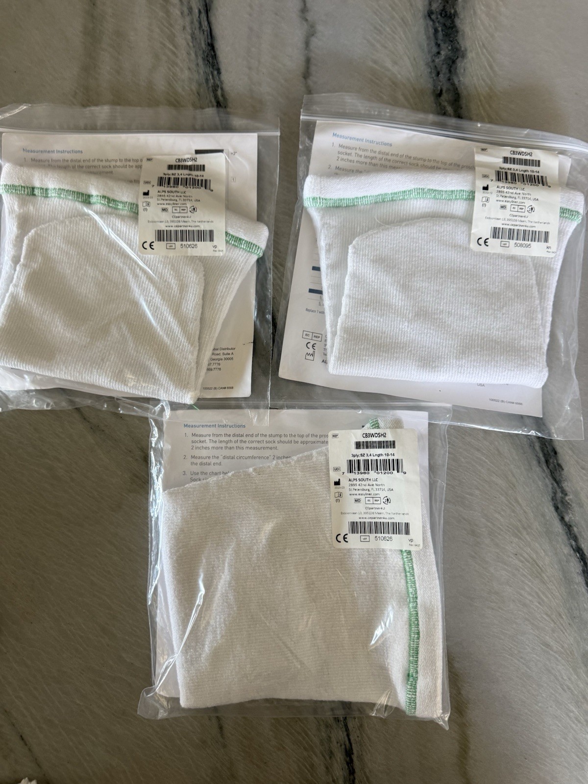 Cool Blue 3 Ply Prosthetic Sock 3 Pack Size 3,4 Length 10-14 Model CB3HMSH2