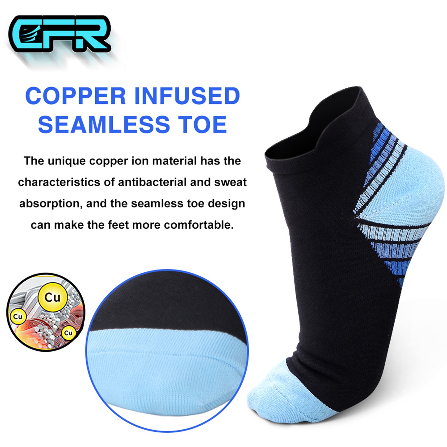 Copper Compression Socks Plantar Fasciitis Sports Running Sleeve Ankle Support