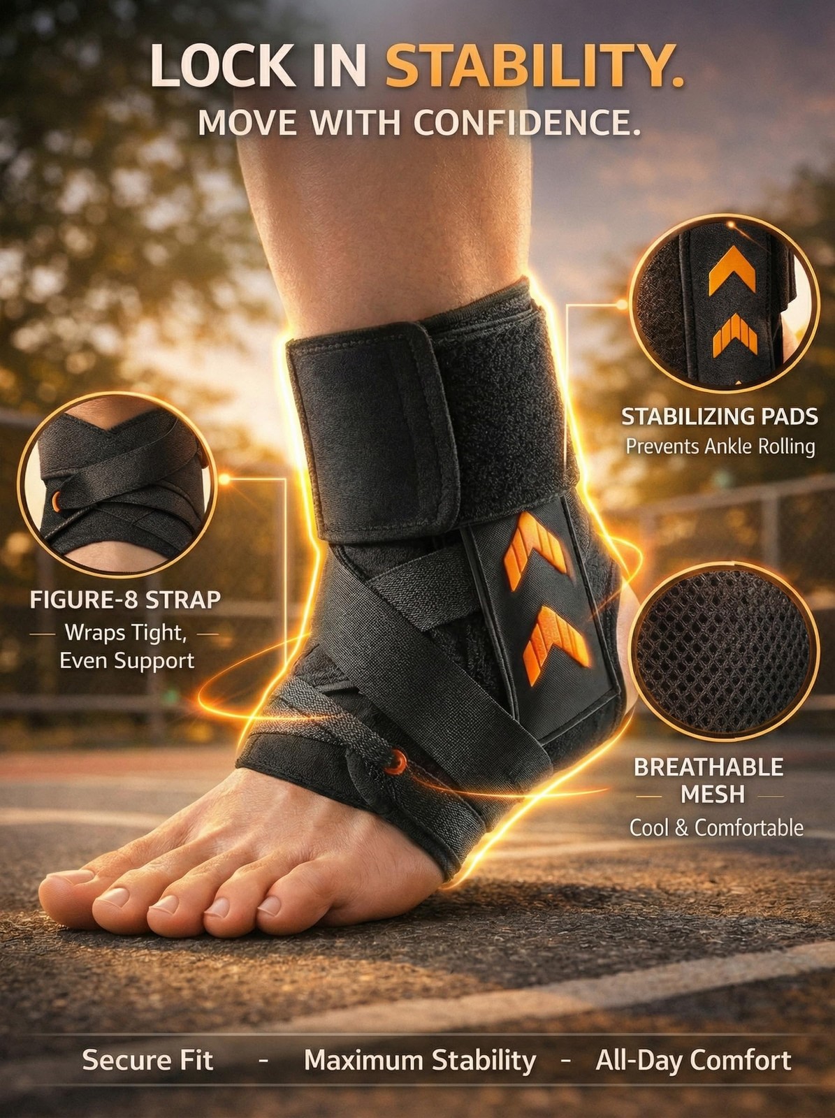 3D Wrap Stability Ankle Brace for Men and Women, Quick-Adjust Figure 8 Ankle …