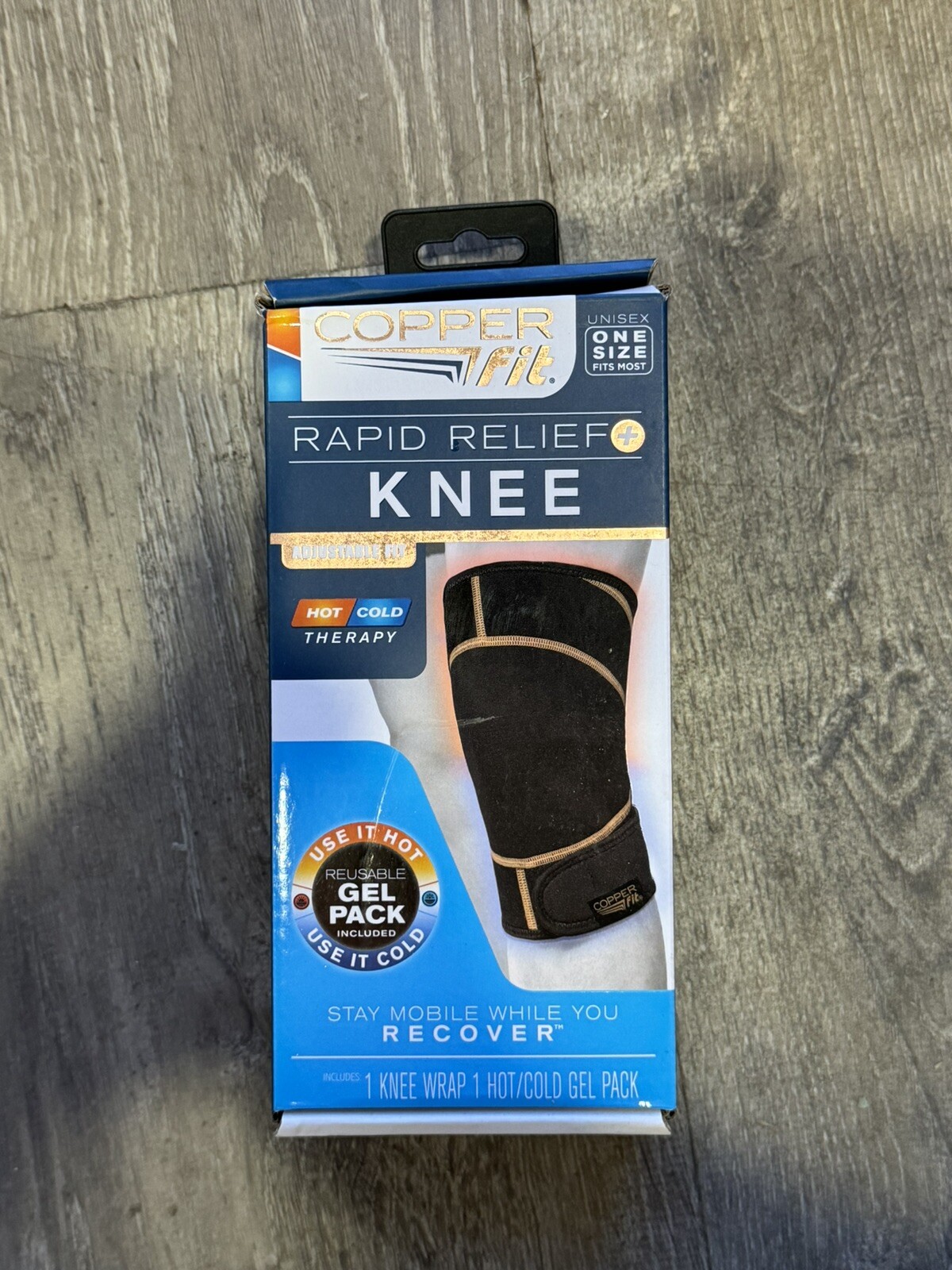Copper Fit Rapid Relief Knee Compression Hot Cold Therapy Adjustable Wrap Black