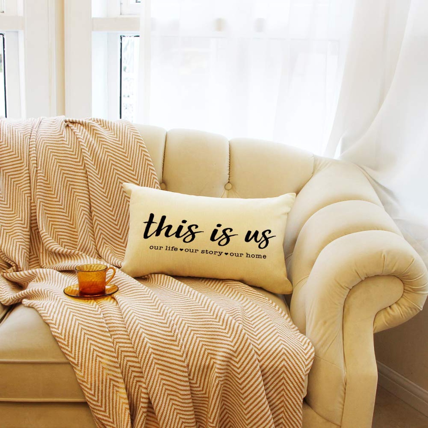 Ogiselestyle Farmhouse Pillow Covers with This is us Quote 12″ x 20″ Lumbar P…