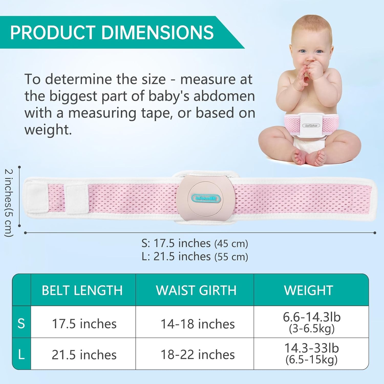 lefeke Umbilical Hernia Belt Baby Belly Button Band, Newborn Small, Pink