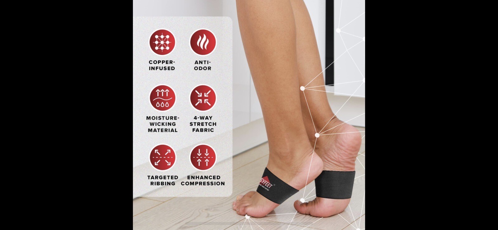 EASYFEET Arch Support Compression Sleeves for Feet Pain, Foot Care Black