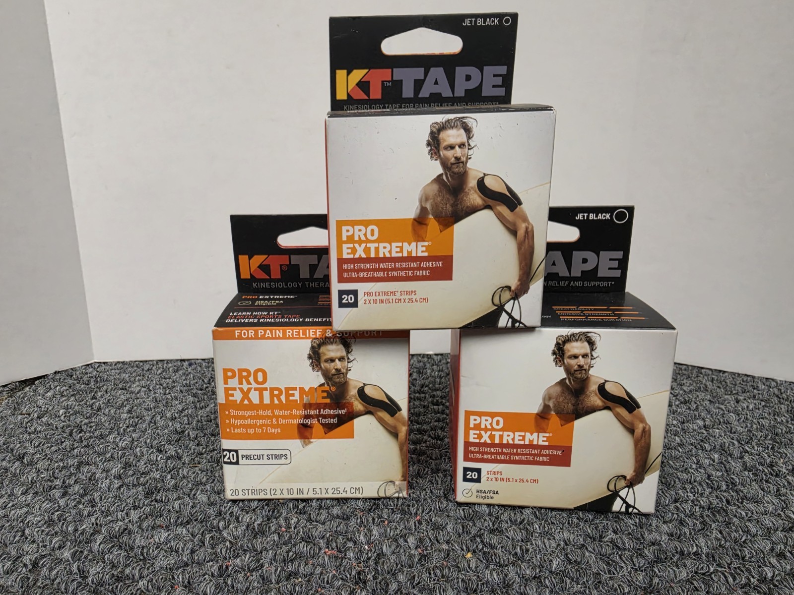 3 X KT Tape PRO EXTREME 20 Strip 10″ Precut Jet Black BRAND NEW